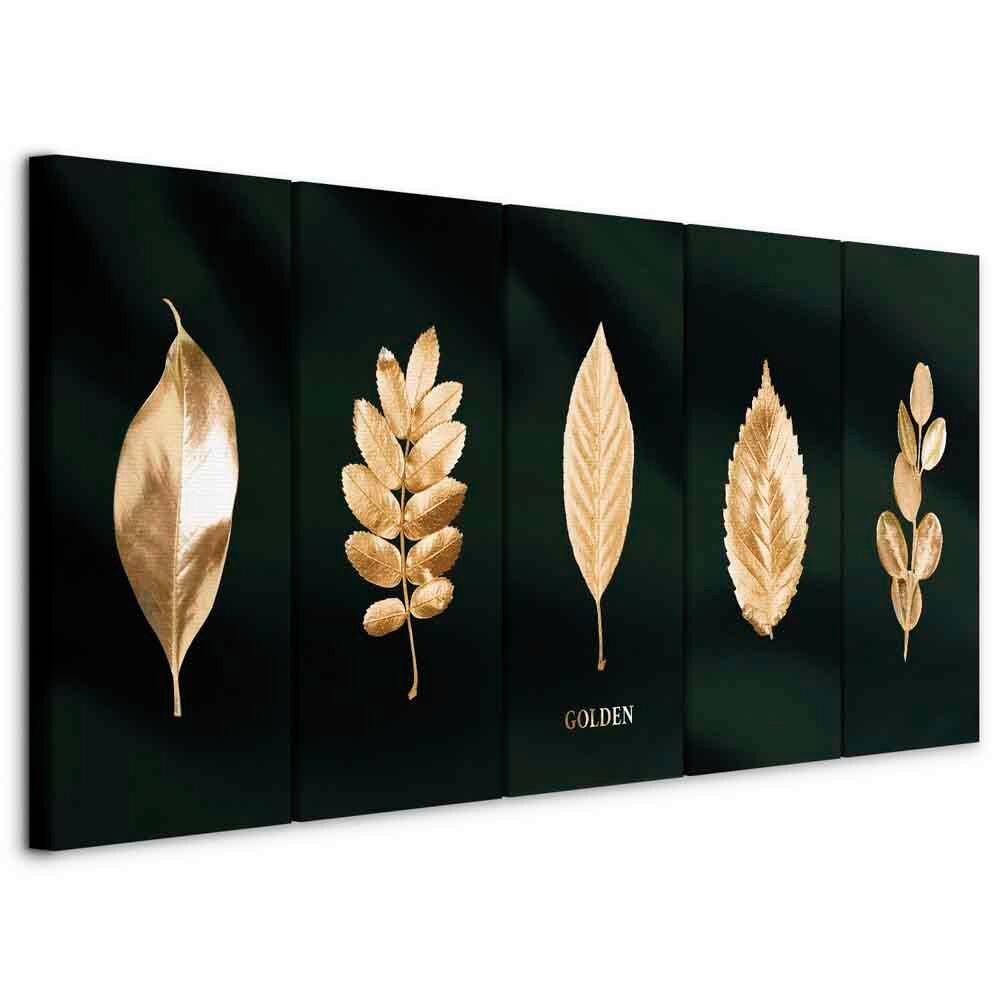 Leinwandbild Noble Goldfarben Smaragdgrün B:200cm - Smaragdgrün/Goldfarben, Basics, Holzwerkstoff/Textil (200/80/1.2cm) - artgeist