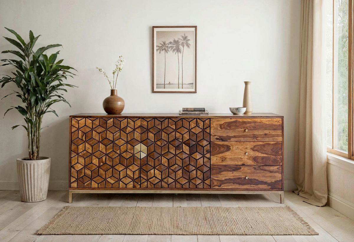 Sideboard Sheeshamfarben B: 180cm - Goldfarben/Sheeshamfarben, Natur, Holz (180/70/40cm) - Livetastic