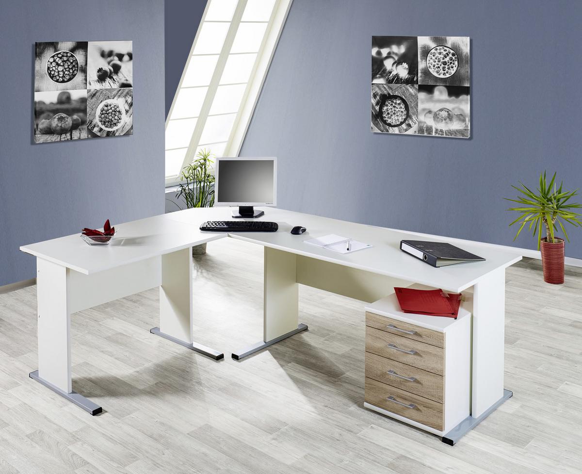 Schreibtisch B 90cm H 74,2cm Serie 200, Weiß - Silberfarben/Weiß, Basics, Holzwerkstoff/Metall (90/65/74,2cm) - MID.YOU