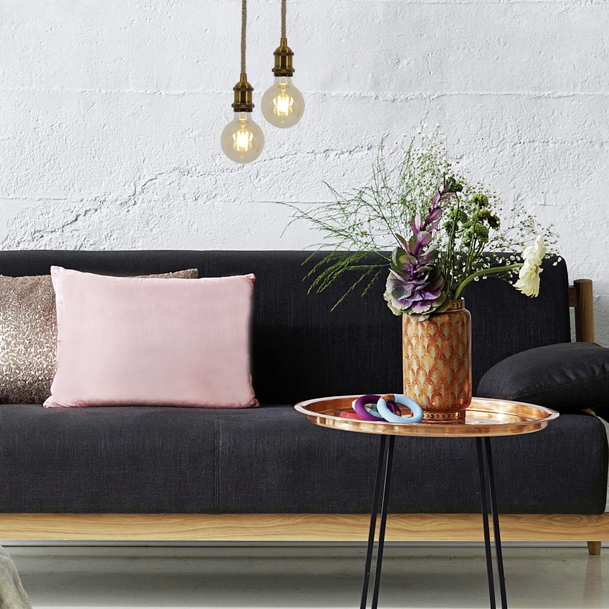 Hängeleuchte H: 90 cm 2-Flammig,metall/Naturmaterial - Messingfarben/Schwarz, KONVENTIONELL, Naturmaterialien/Metall (15/90cm) - Näve