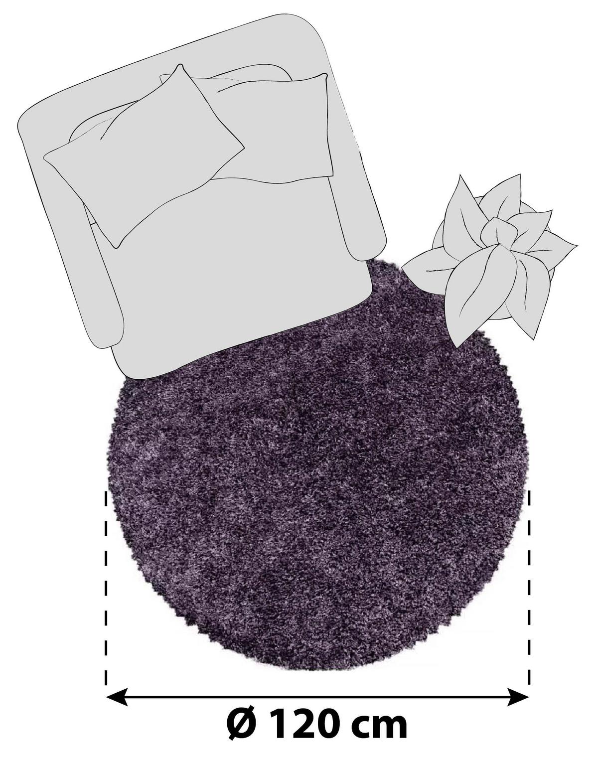Hochflor Teppich Violett Naturfaser Sydney Ø 120 cm - Violett, Basics, Textil (120cm)