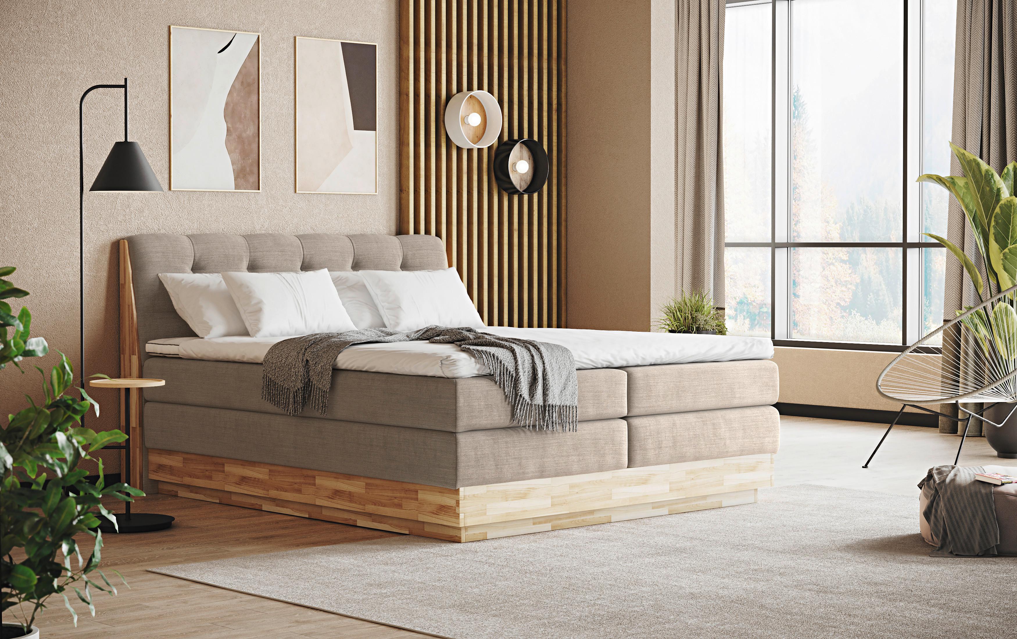 Boxspringbett Boxspring Bed Melissa - Creme/Schwarz, Natur, Textil (160/200cm)