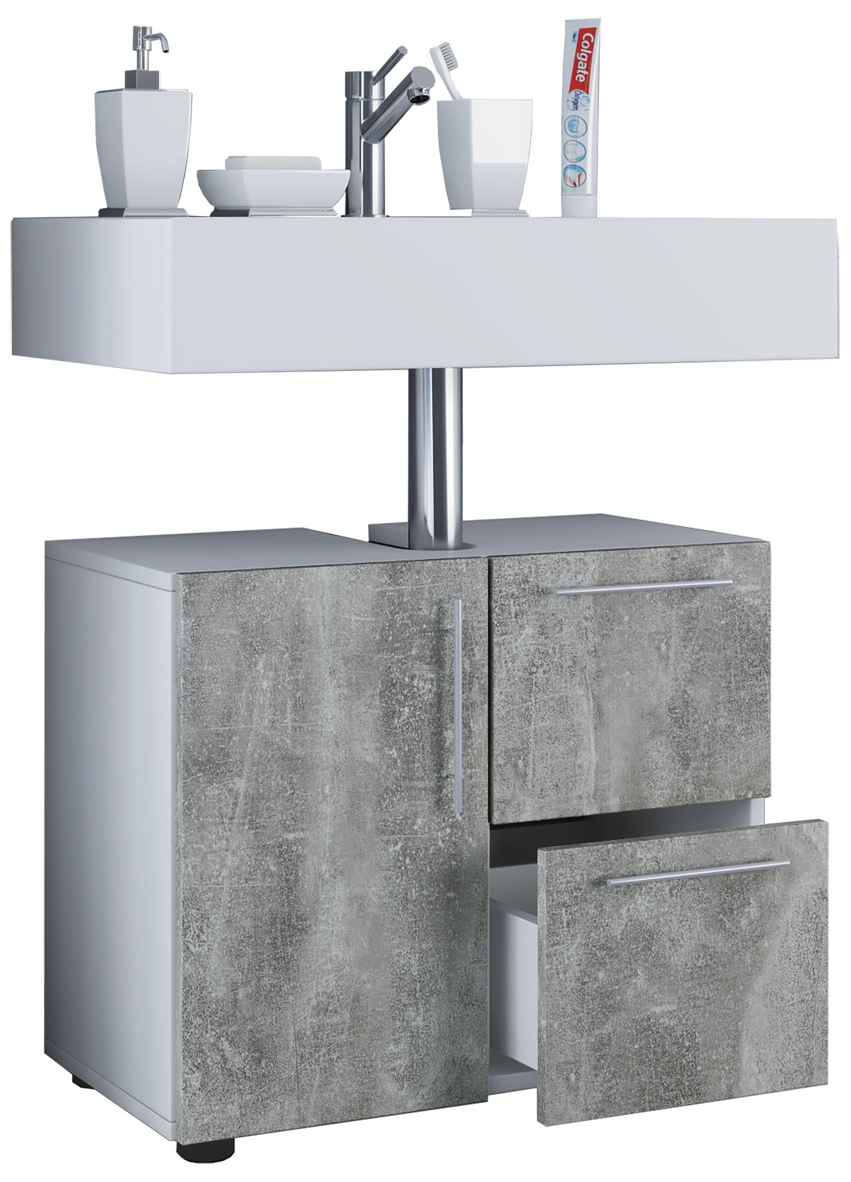 Waschbeckenunterschrank Flandu B: 61 cm Betonoptik - Weiß/Grau, Basics, Holzwerkstoff (61/51/30cm) - MID.YOU