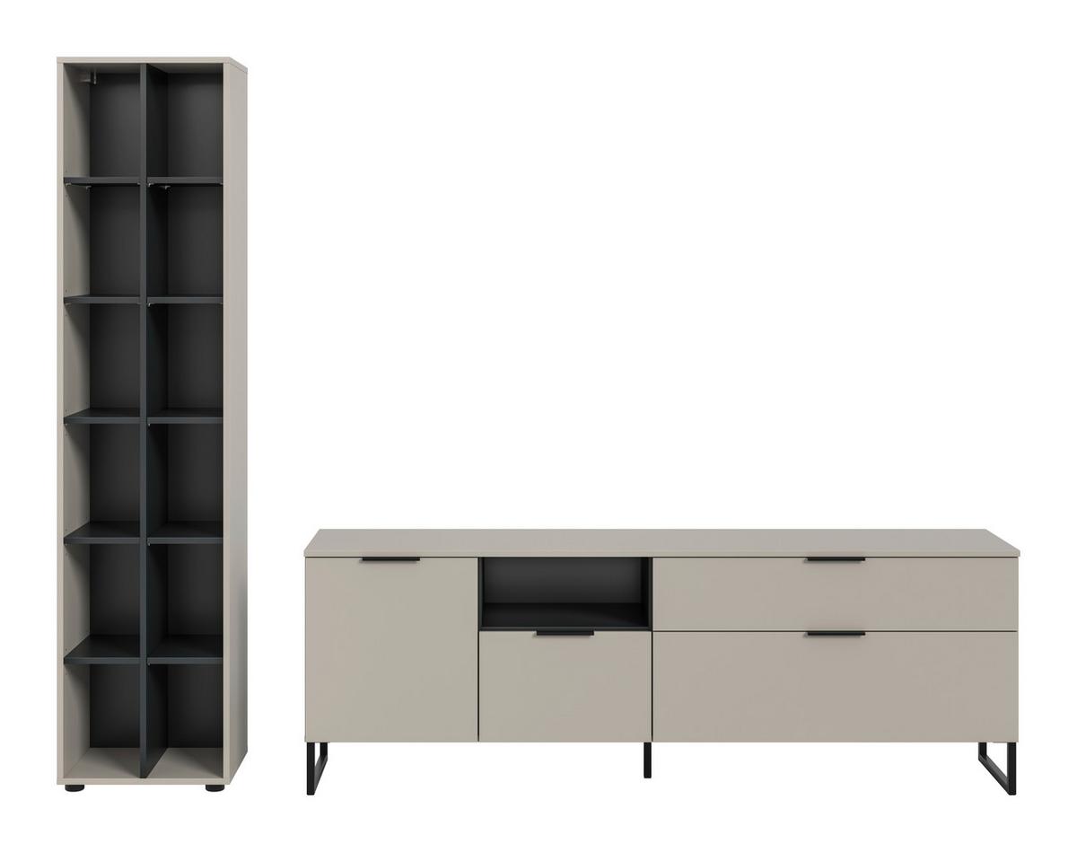 Wohnwand Noida Kaschmirfarben /Schwarz B: 245cm - Kaschmir/Schwarz, Design, Holzwerkstoff (245/192/41cm) - Livetastic
