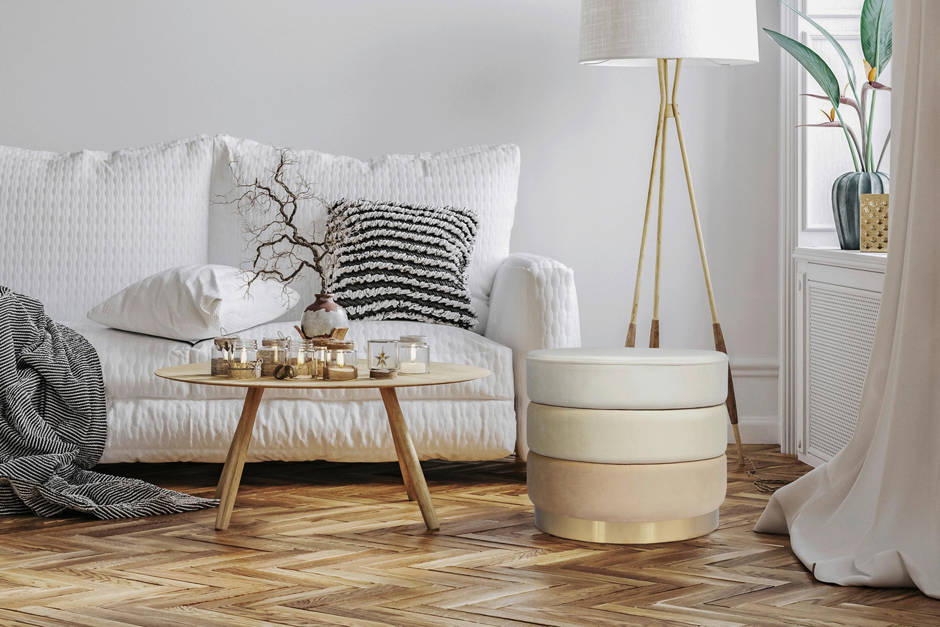 Hocker Elyse 100 Beige D: 50 cm - Goldfarben/Creme, Design, Textil (50/42cm) - Kayoom