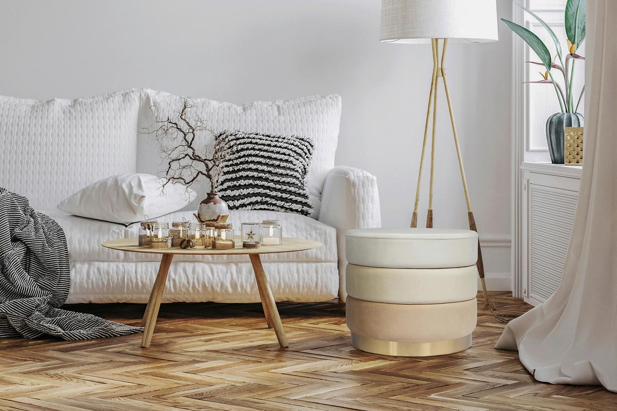 Hocker Elyse 100 Beige D: 50 cm - Goldfarben/Creme, Design, Textil (50/42cm) - Kayoom