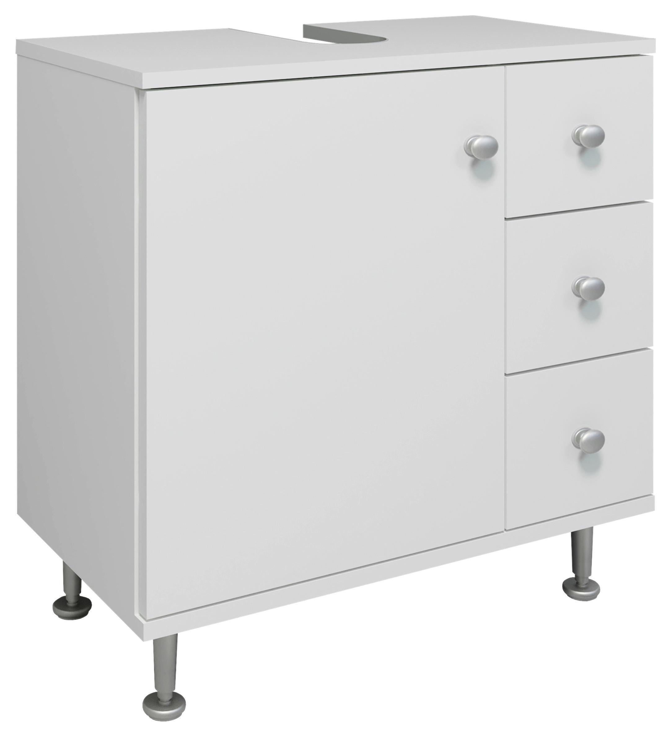 Waschbeckenunterschrank Nilosi M - Silberfarben/Weiß, MODERN, Holzwerkstoff (60/61/33cm) - MID.YOU