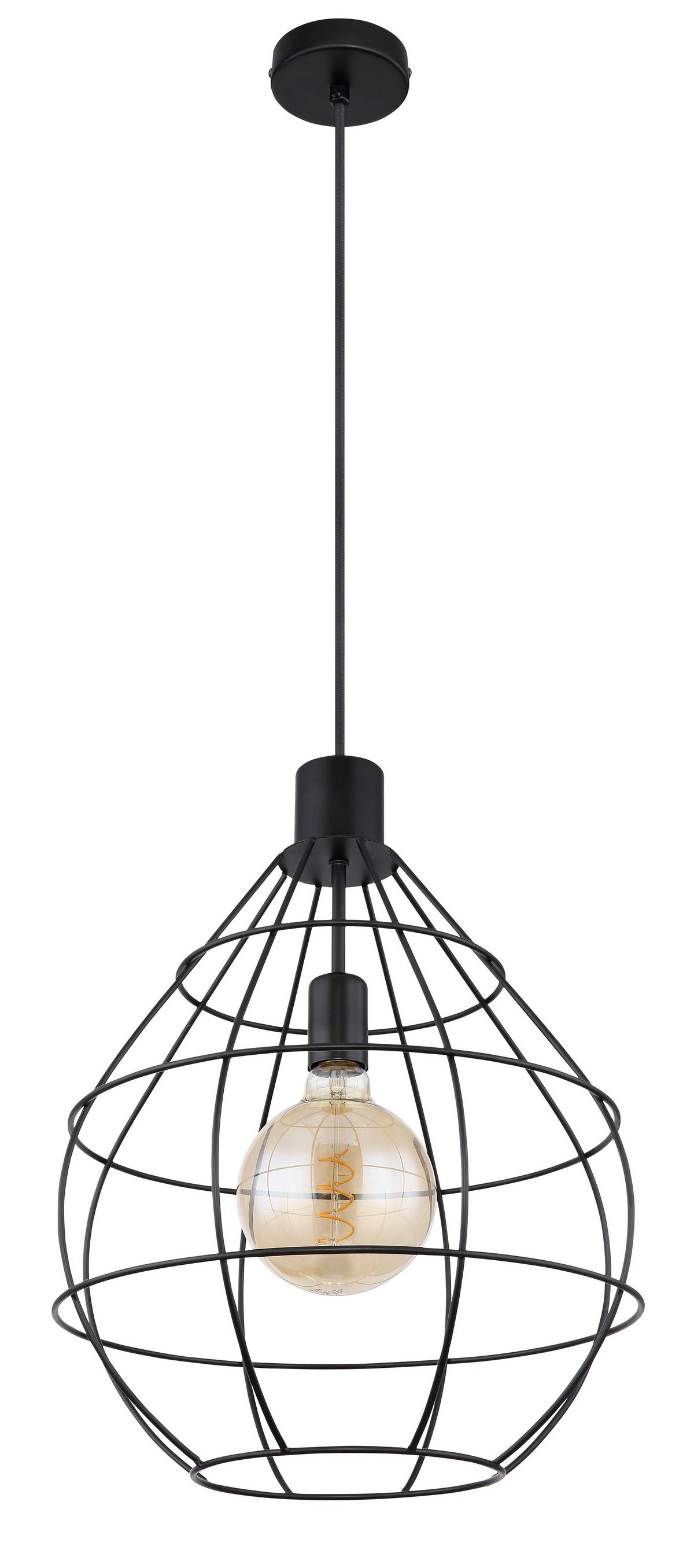 Hängeleuchte H: 120 cm 1-Flammig - Schwarz, Trend, Metall (37/120cm) - Globo