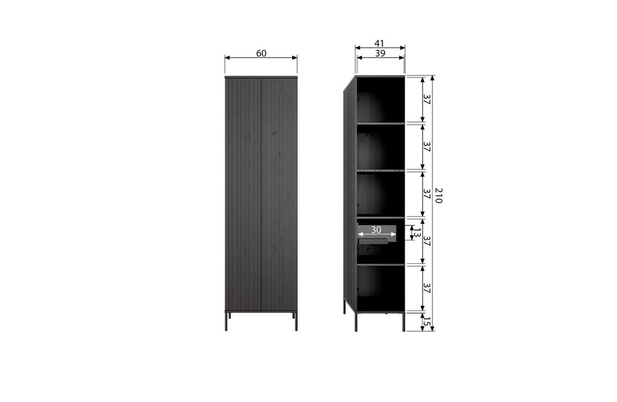 Garderobenschrank Gravure Grau B: 60 cm - Schwarz/Grau, Design, Holz (60/210/42cm) - Livetastic
