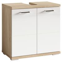 Waschbeckenunterschrank Nebraska B: 60 Cm Sonoma Eiche - Weiß Hochglanz/Silberfarben, MODERN, Holzwerkstoff (60/59/31,5cm) - MID.YOU
