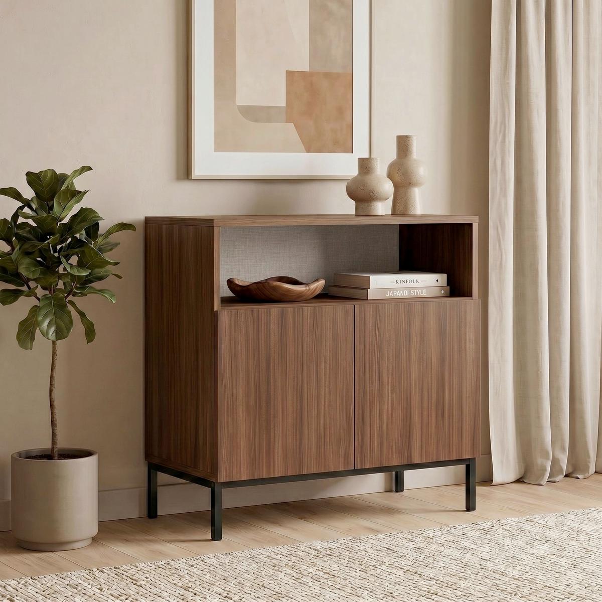 SIDEBOARD Schwarz/Walnussfarben B: 80cm - Walnussfarben/Schwarz, MODERN, Holzwerkstoff (80/80/40cm)