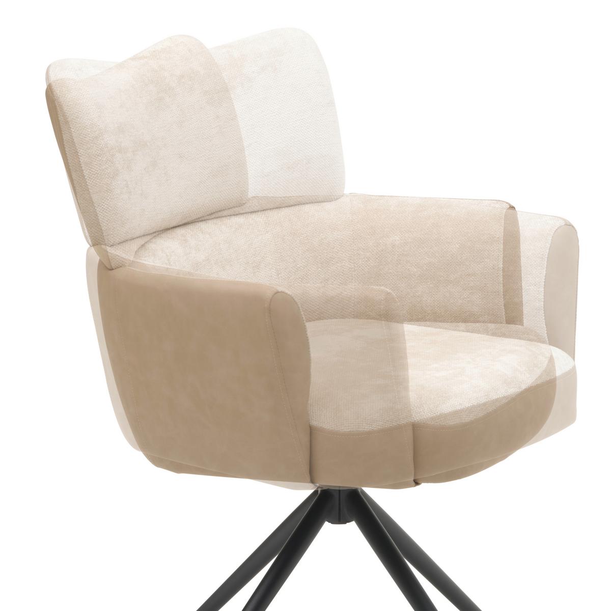 Armlehnstuhl Maja Webstoff Beige, B: 58 cm - Beige/Schwarz, KONVENTIONELL, Textil/Metall (58/84/64cm) - MID.YOU