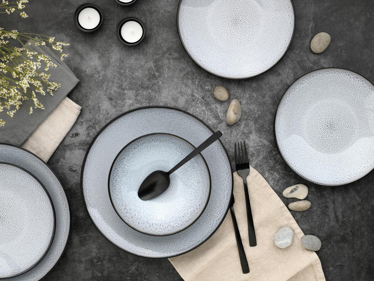 Tafelservice Malmö Schwarz, Grauweiß 12--Teilig - Grauweiß/Schwarz, Basics, Keramik - Creatable