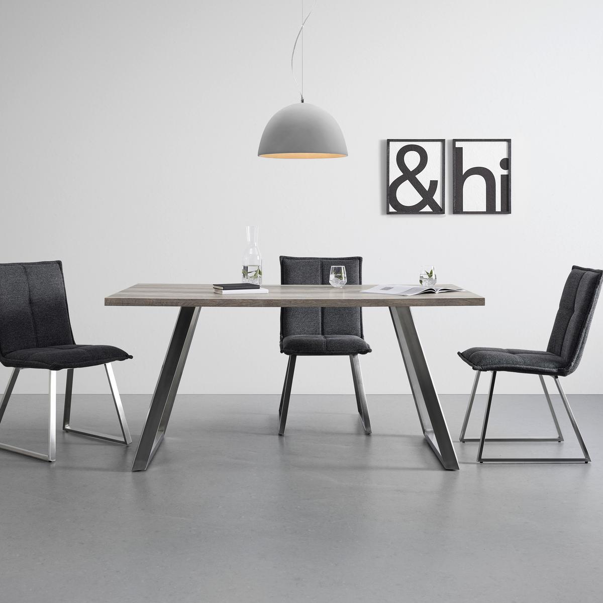 Jedálenský stôl MELANI 160 - farba ušľachtilej ocele/farba duba, Modern, kov/kompozitné drevo (160/90/76cm) - Bessagi Home