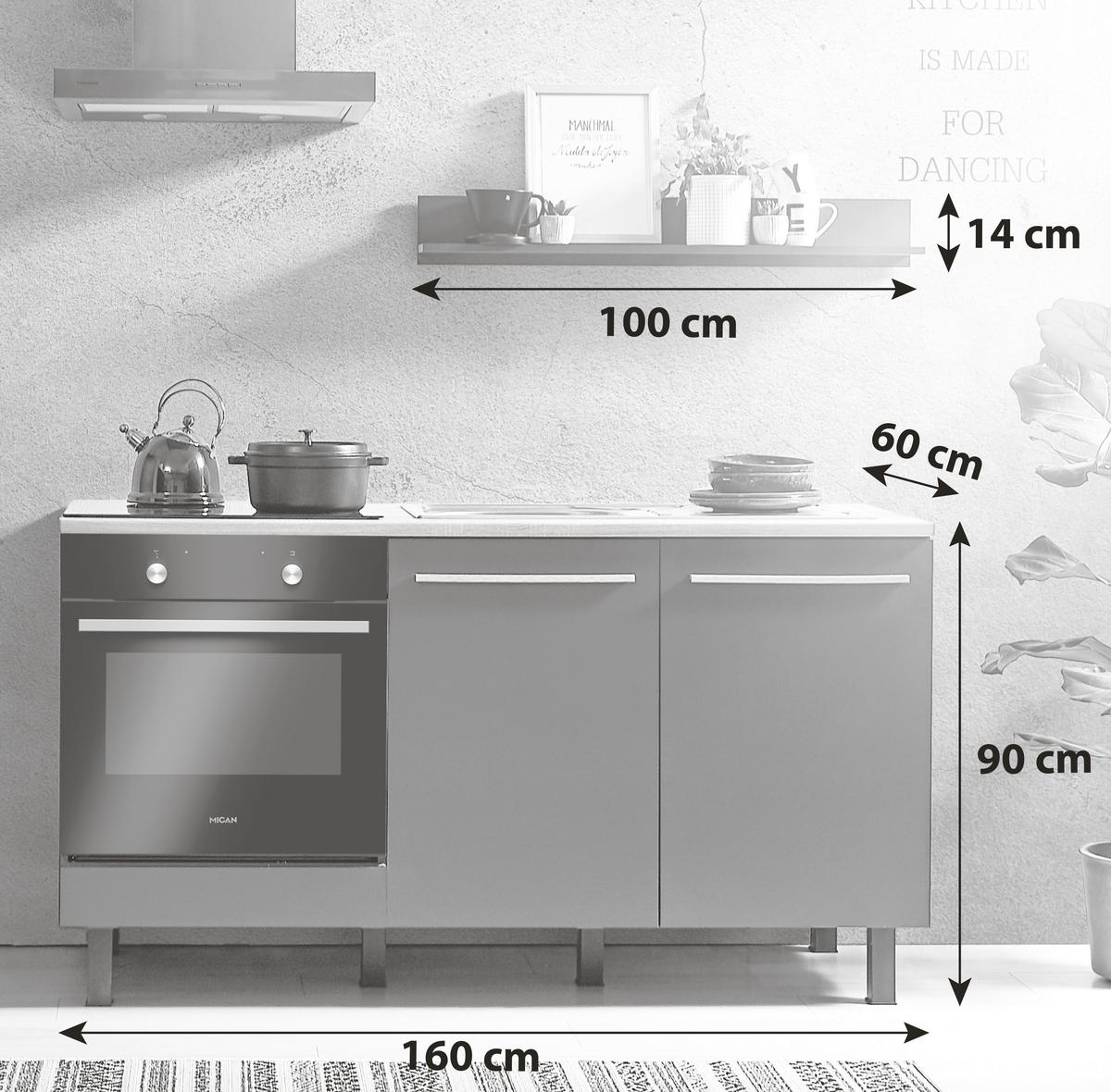 Konyhablokk Gépek Nélkül Bilberry - Sonoma tölgy/antracit, Design, faalapú anyag (160cm) - Carryhome