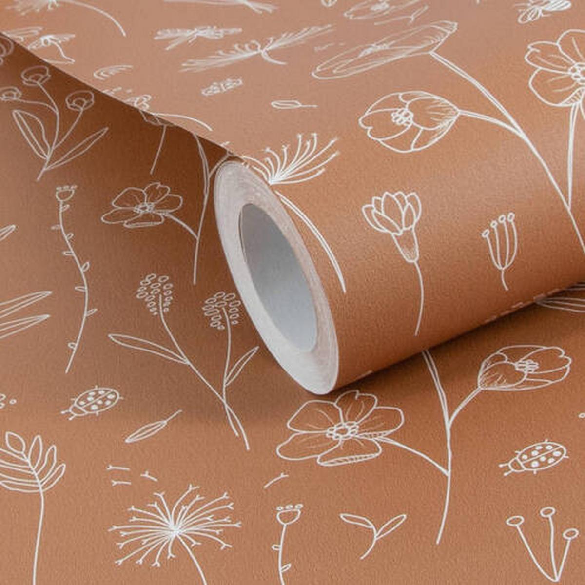 Vliestapete Wild Flowers Rostfarben - Rostfarben, Basics, Papier/Kunststoff (52/1005cm)