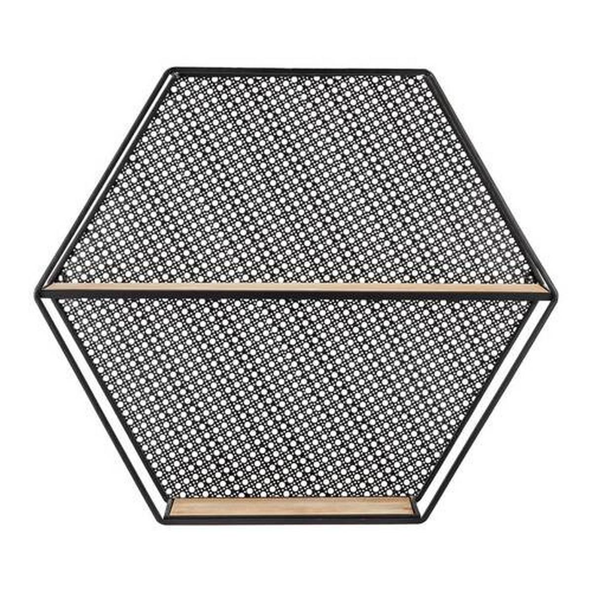 Nástěnný regál LELIA - černá/přírodní barvy, Moderní, kov/dřevo (60/53/16cm) - Bessagi Home