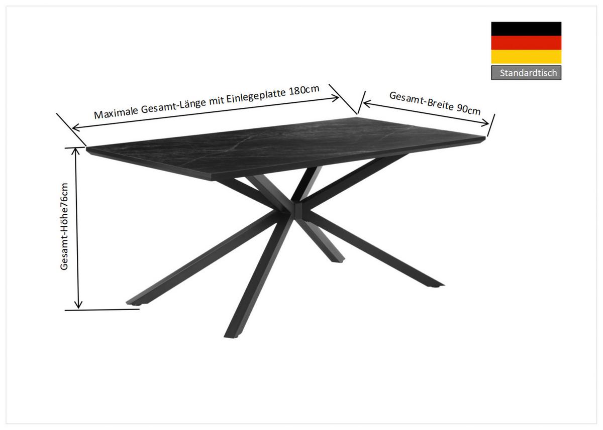 Esstisch James 180 Melamin dunkelgrau, B:180cm - Dunkelgrau/Schwarz, Trend, Holzwerkstoff/Metall (180/90/76cm)