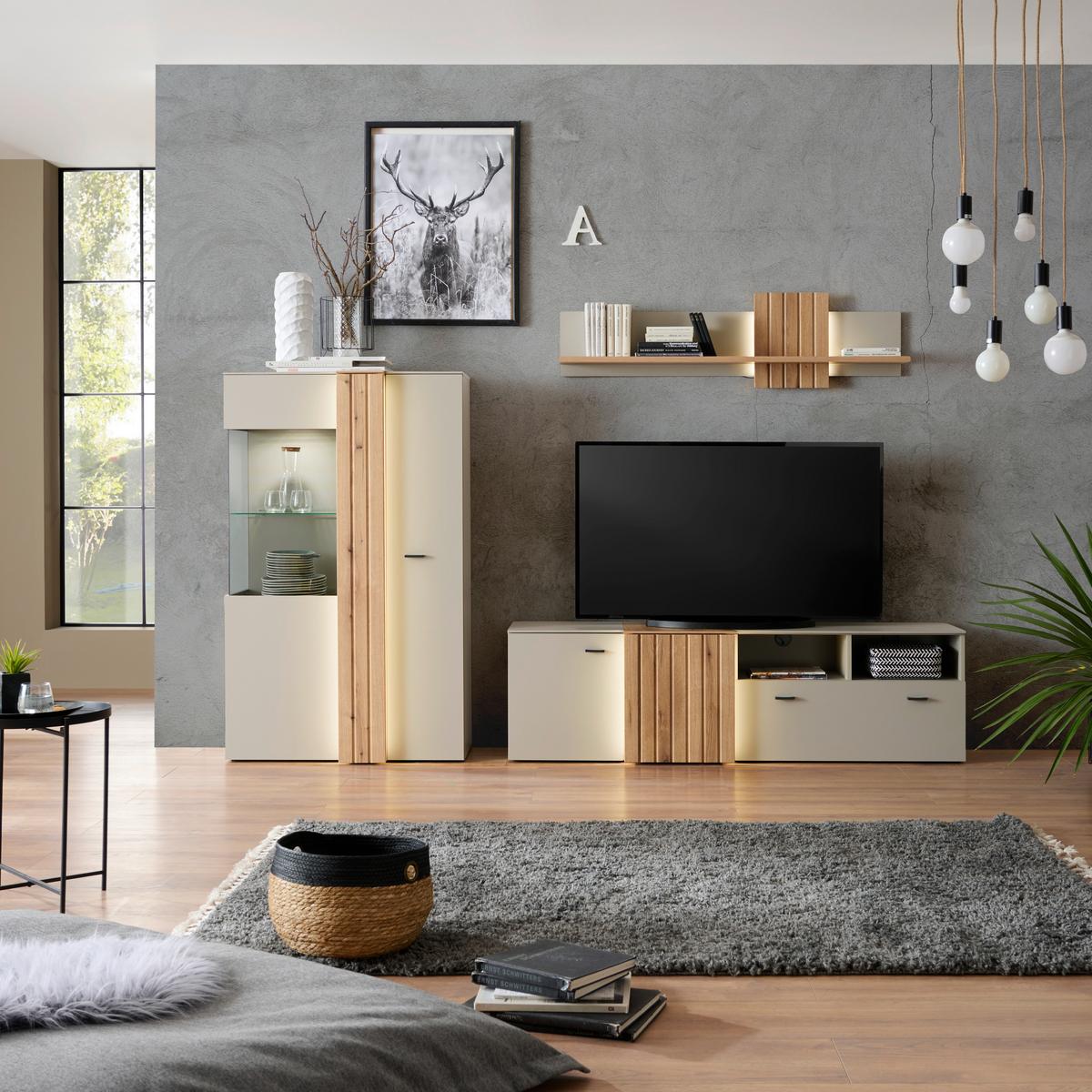 KOMODA POD TELEVIZI SANTANA - Moderní, kov/kompozitní dřevo (177,9/51,5/44,8cm)