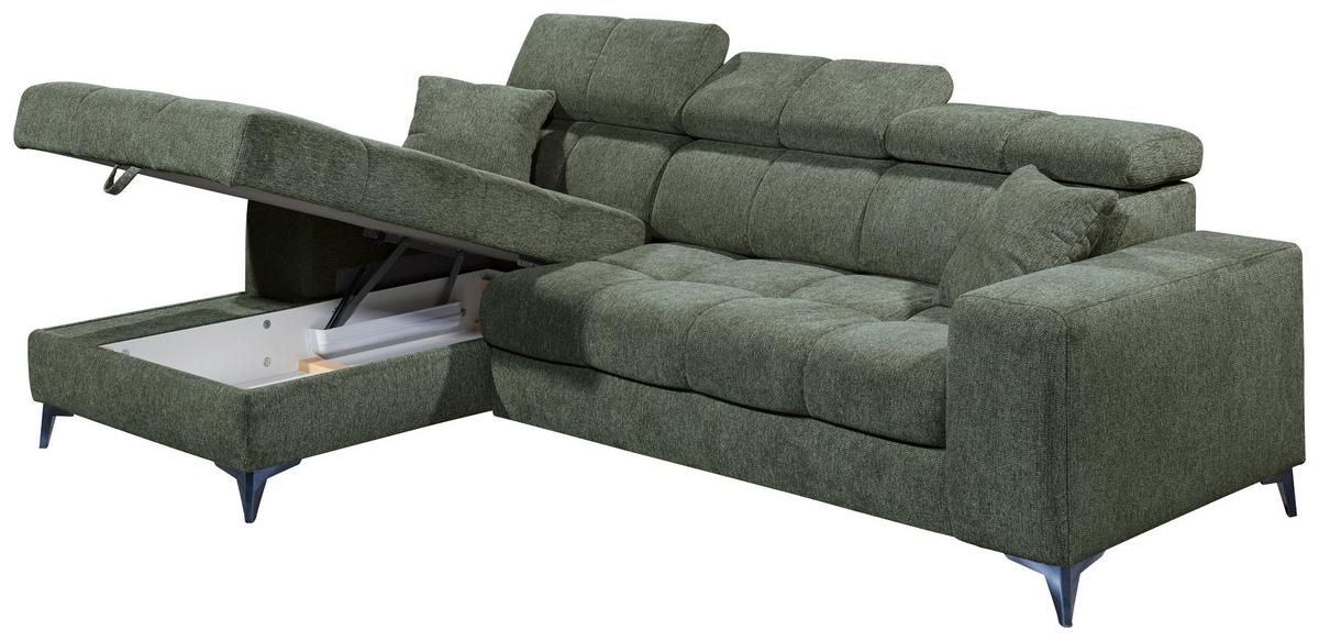 Ecksofa Sydney Dunkelgrün S: 172/268 Cm - Dunkelgrün/Schwarz, KONVENTIONELL, Textil (172/268cm) - MID.YOU