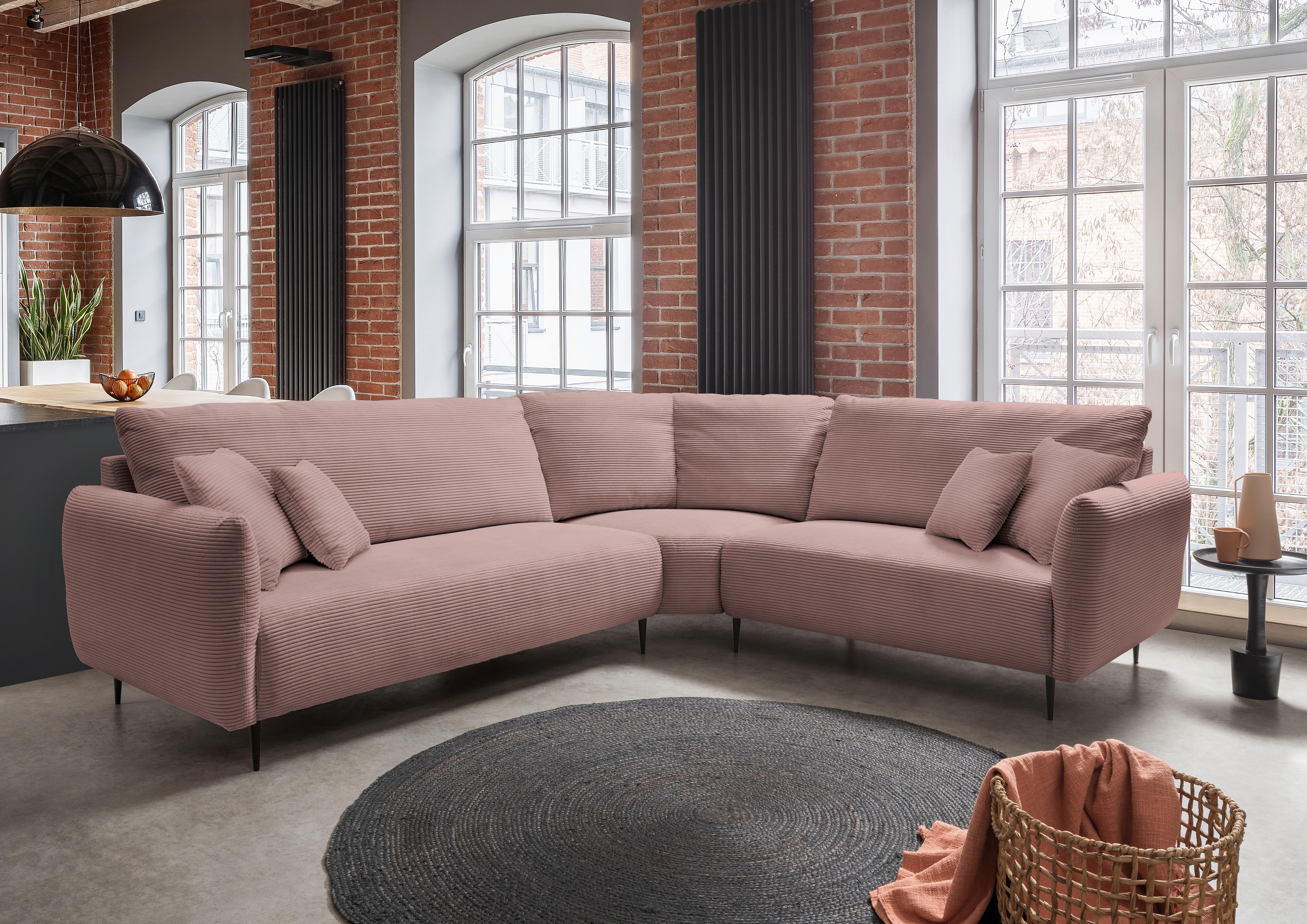 Ecksofa Vanilla Rosa S: 294x256 cm - Schwarz/Rosa, Design, Textil (294/256cm) - Livetastic