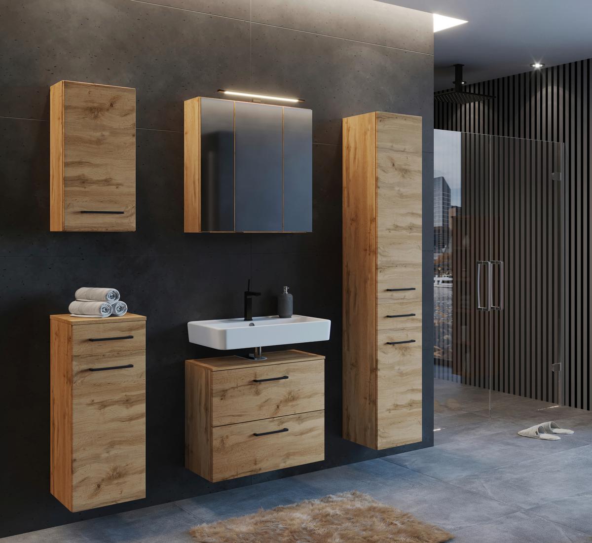 Badmöbel-Set 5-Tlg. Manchester B: 120 cm Eiche Wotan Dekor - Eichefarben, MODERN, Holzwerkstoff (120cm) - Held