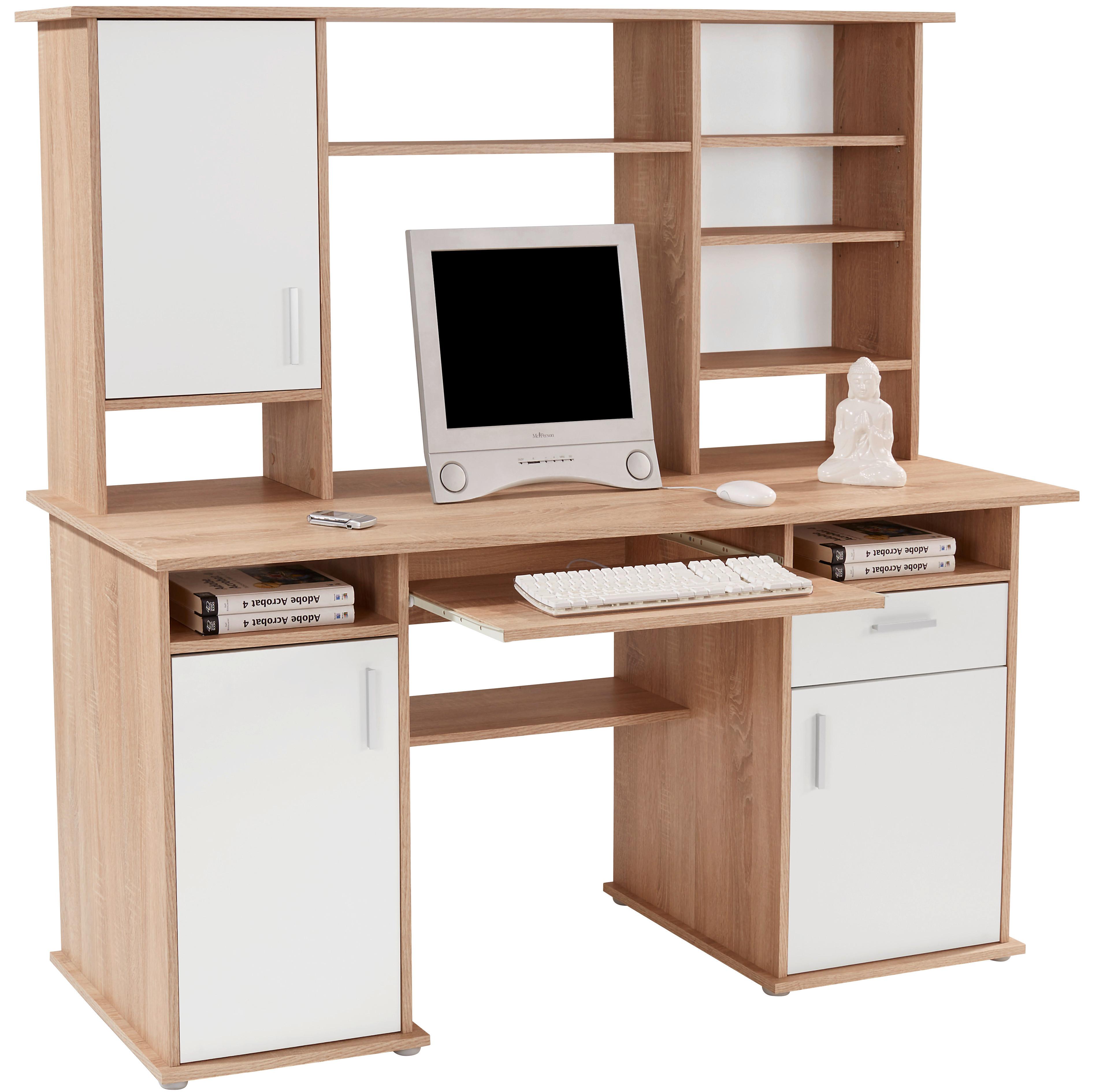 Schreibtisch mit Stauraum + Tastaturauszug B 160cm Thema2 - Weiß/Sonoma Eiche, MODERN, Holzwerkstoff/Kunststoff (160/153,4cm)