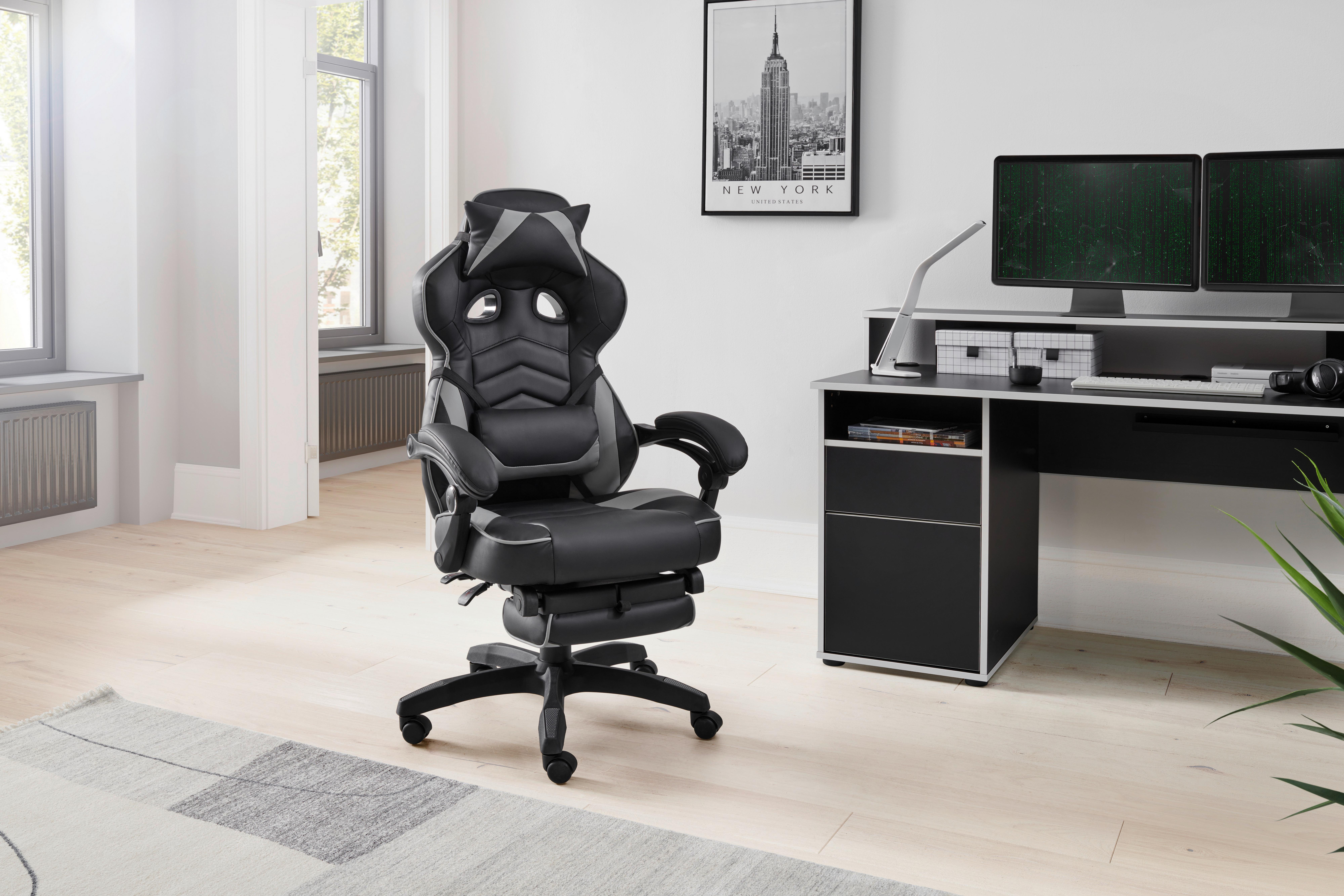 Gamingstuhl Yaira - Schwarz/Grau, LIFESTYLE, Holz/Kunststoff (68,5/116-124/65cm) - Livetastic