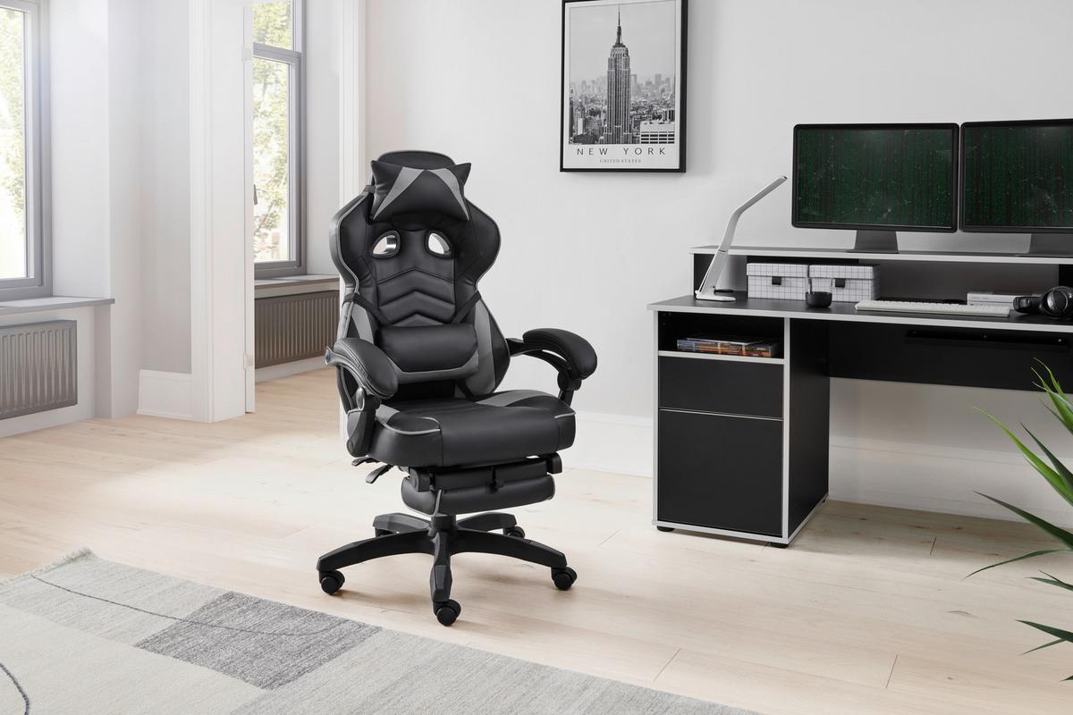Gamingstuhl Yaira - Schwarz/Grau, LIFESTYLE, Holz/Kunststoff (68,5/116-124/65cm) - Livetastic