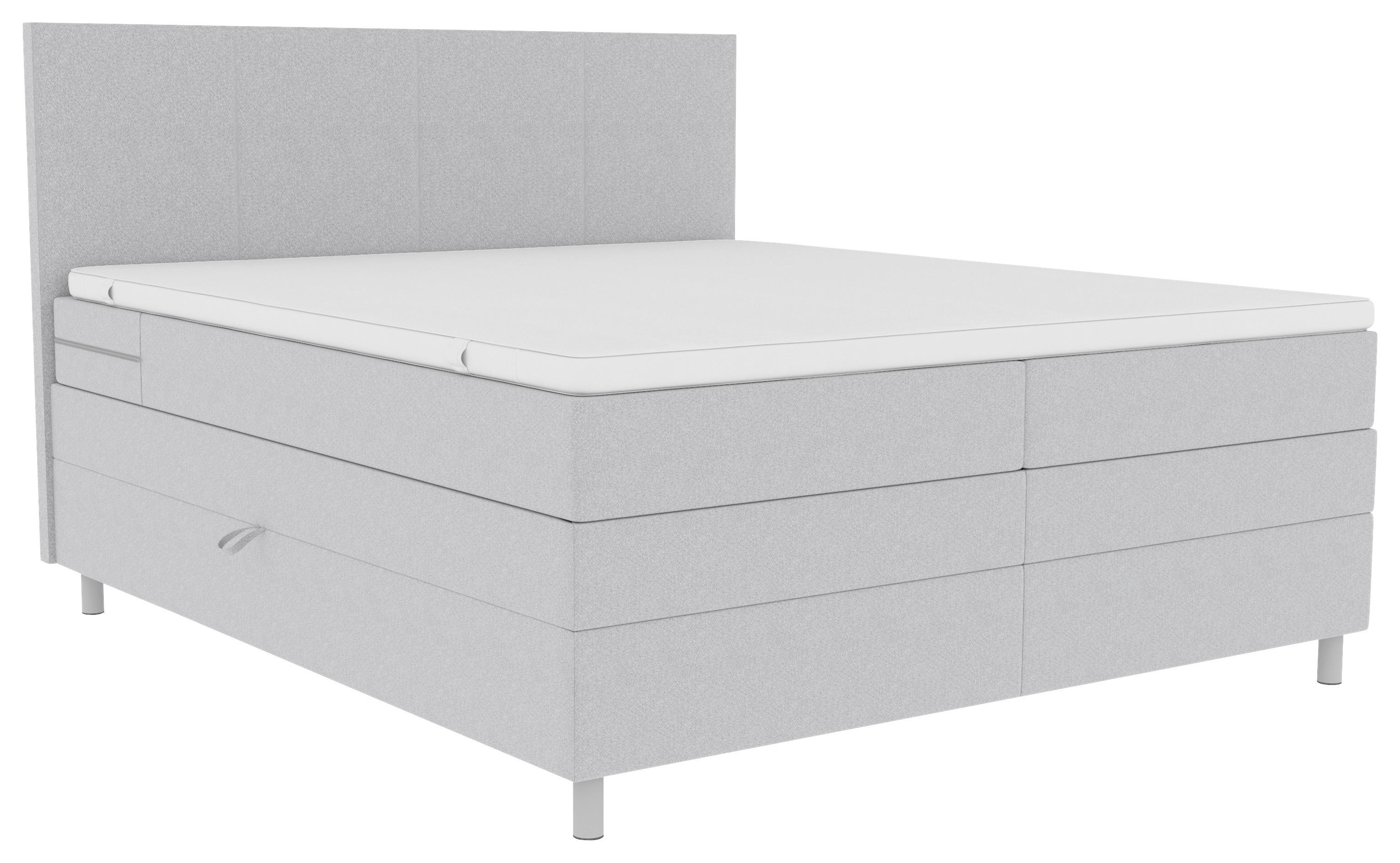 Boxspringbett Mit Topper Und Bettkasten 140x200 Cm Messina - Chromfarben/Hellgrau, KONVENTIONELL, Textil (140/200cm)