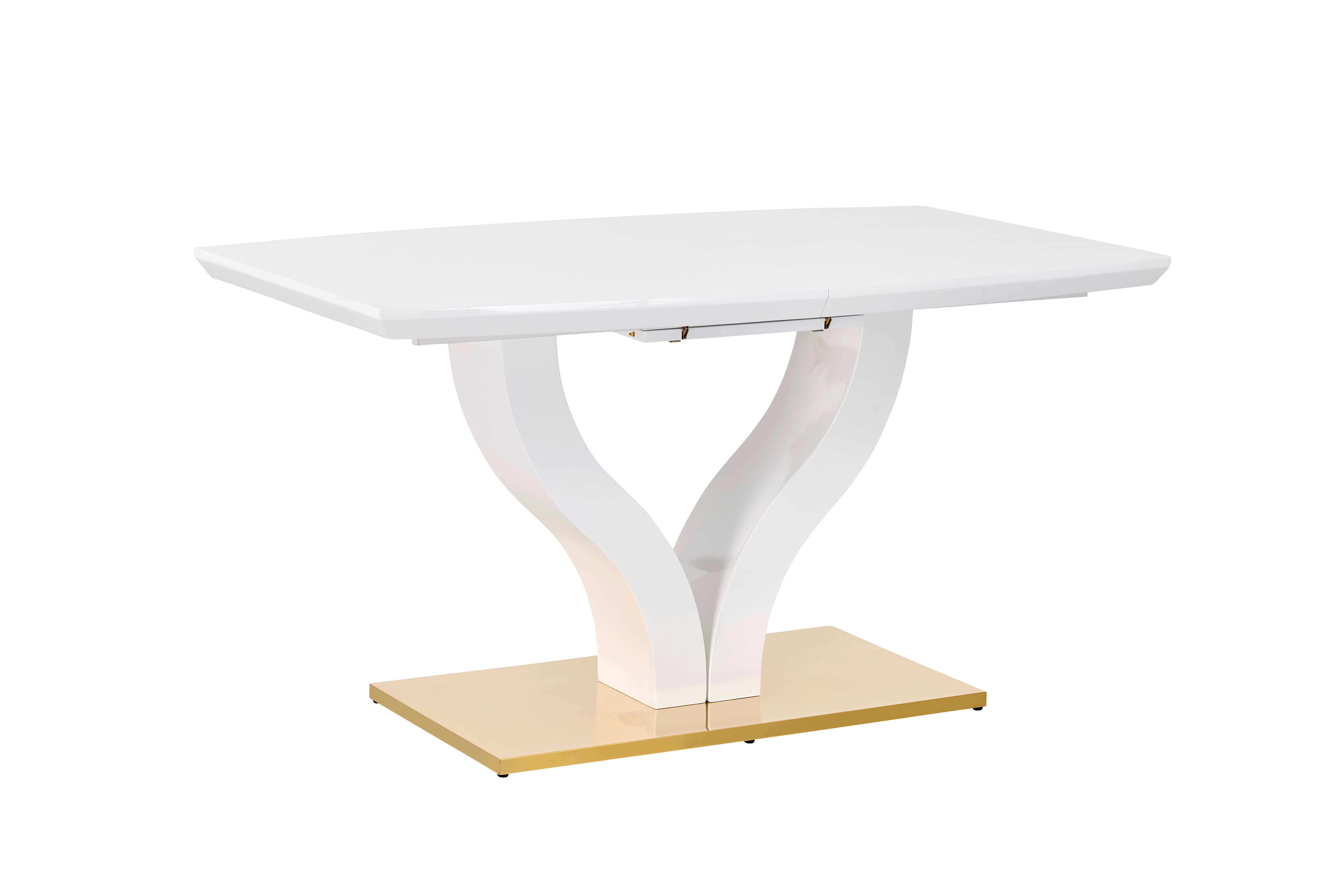 Kihúzható Étkezőasztal Jade - aranyszínű/magasfényű fehér, Konventionell, faalapú anyag/fém (140-180/76/90cm) - MID.YOU
