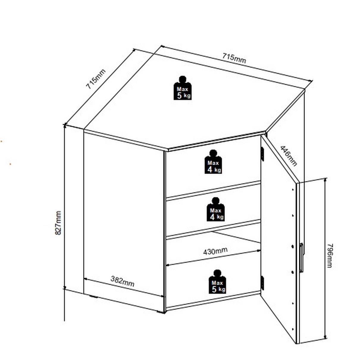 Rohová komoda MULTISTAURAUM š: 71,5 cm - čierna/biela, Modern, kompozitné drevo/plast (71,5/71,5cm)