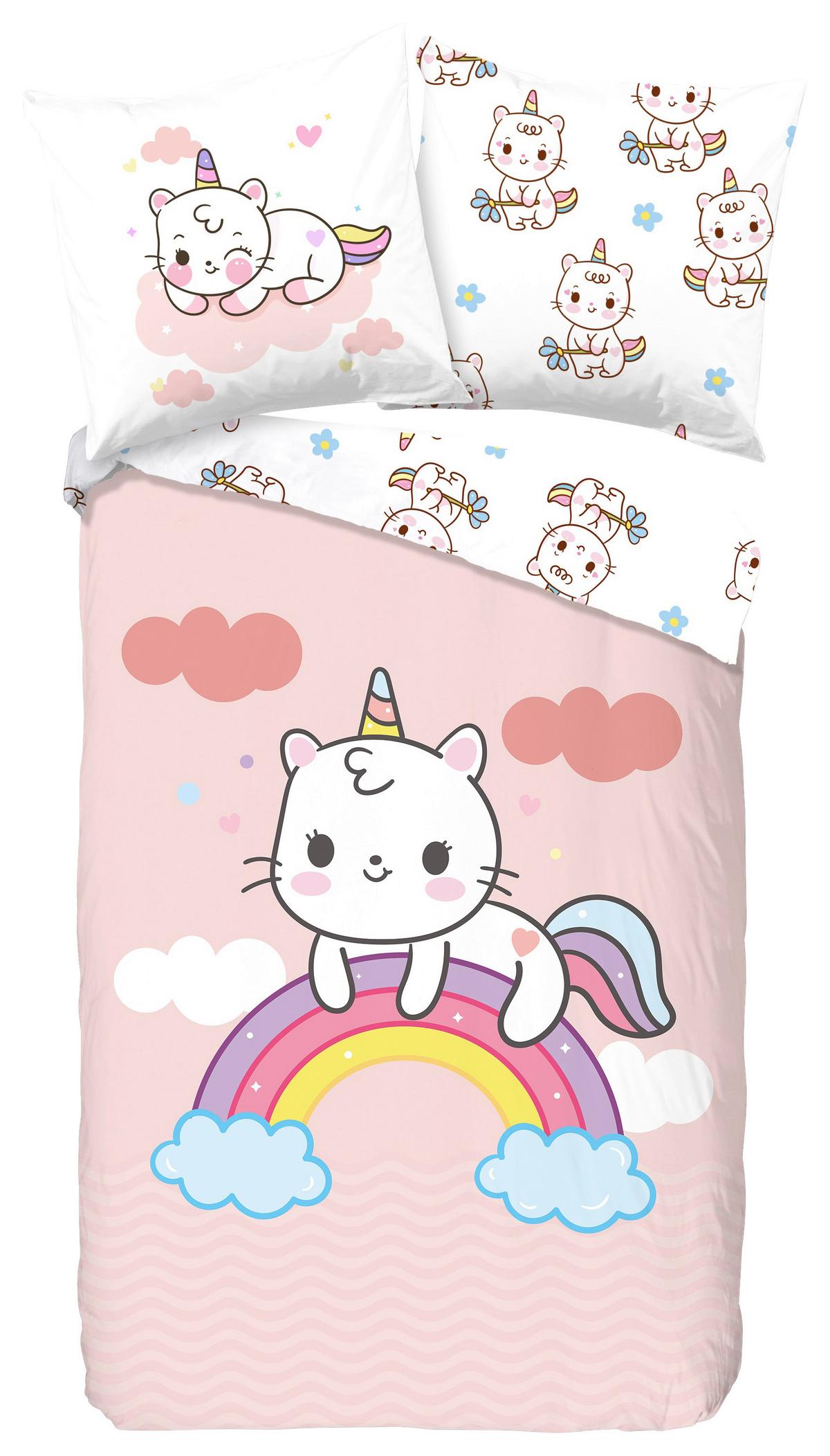 Jugendbettwäsche Puk Rosa Rot Weiß 135x200 Cm - Rot/Rosa, Design, Textil (135/200cm)