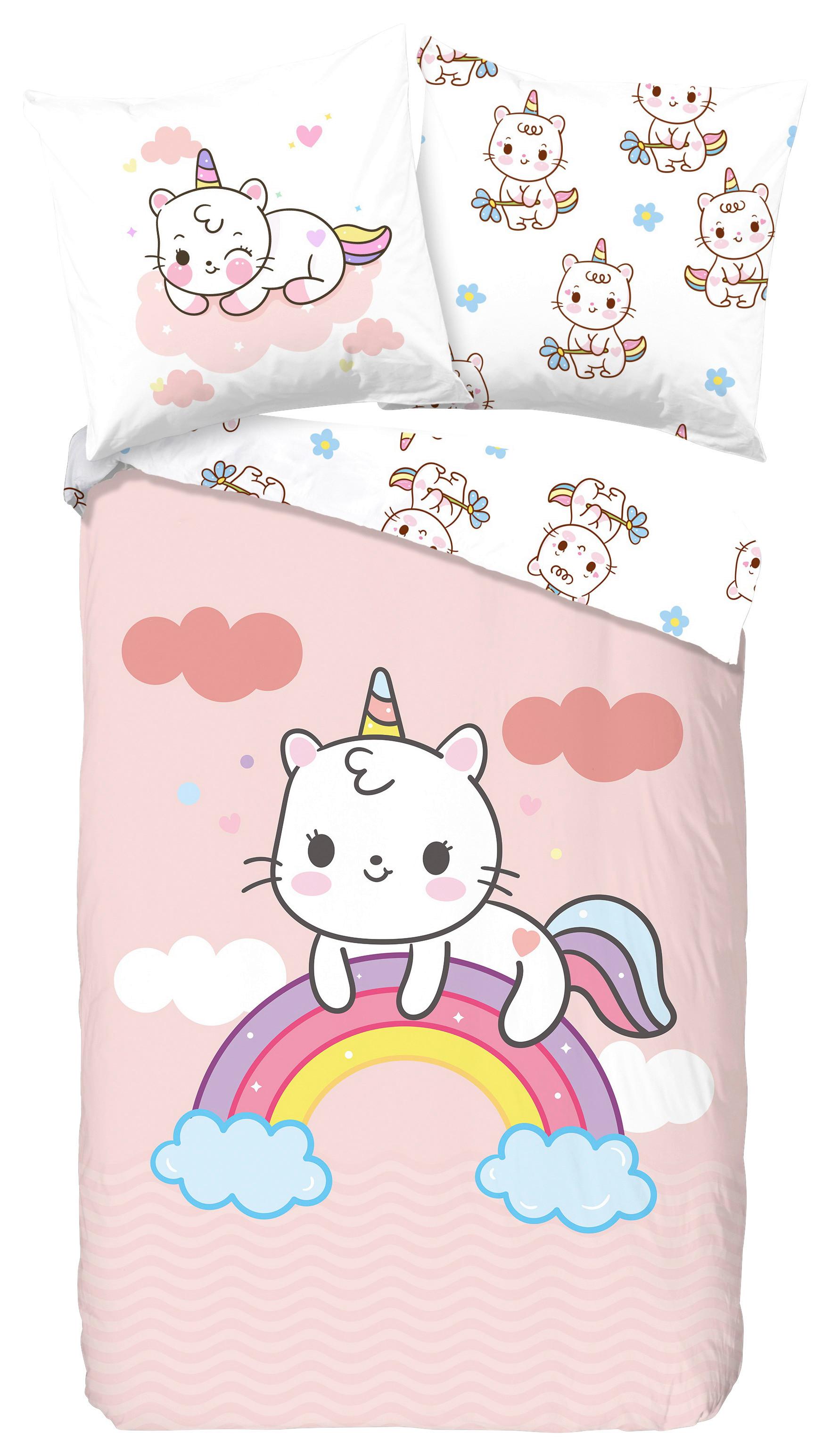 Jugendbettwäsche Puk Rosa Rot Weiß 135x200 Cm