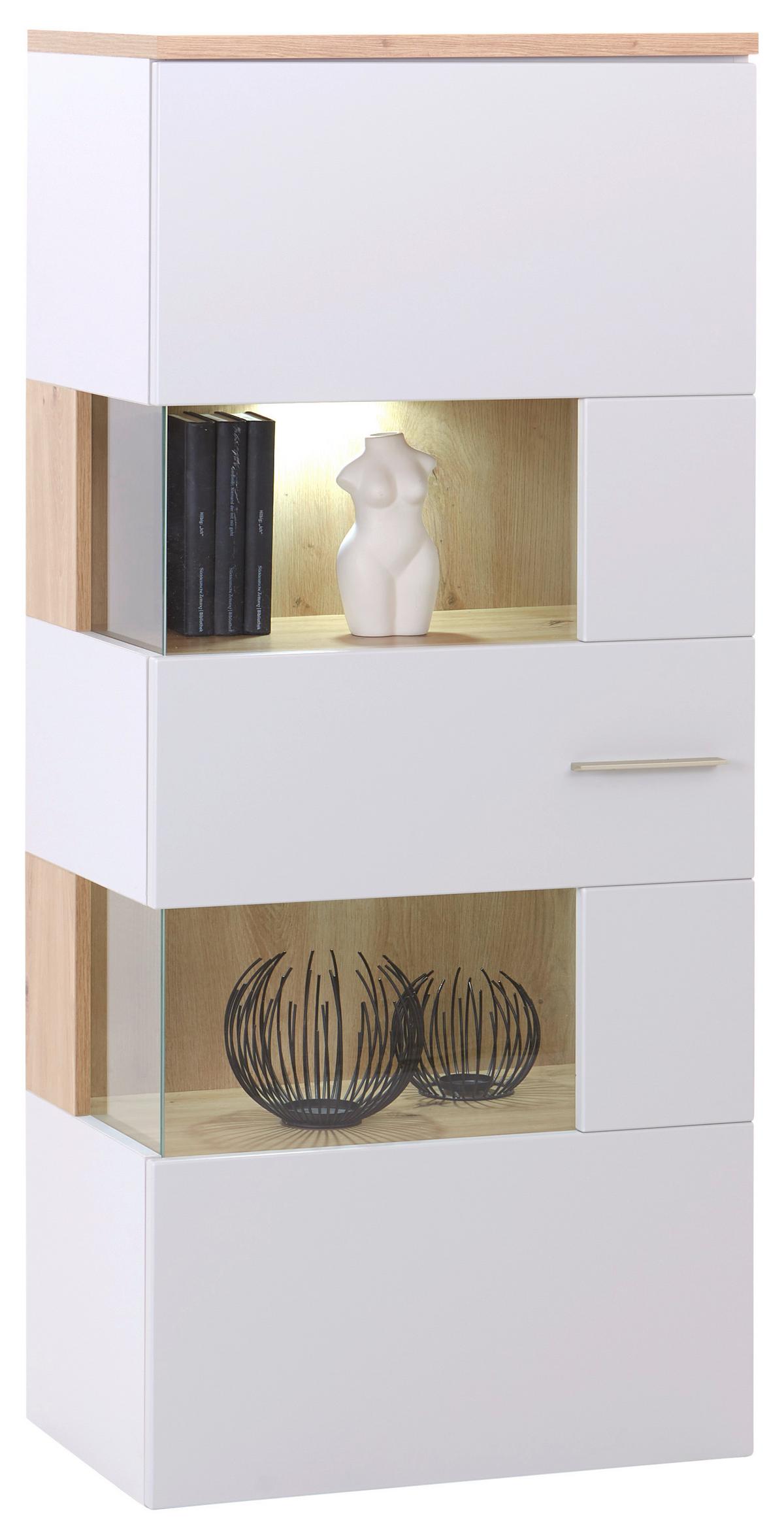 Vitrine Twin B: 60,1 cm Hellgrau/Eiche Artisan Dekor - Silberfarben/Hellgrau, MODERN, Holzwerkstoff (60,1/138,4/37,2cm)