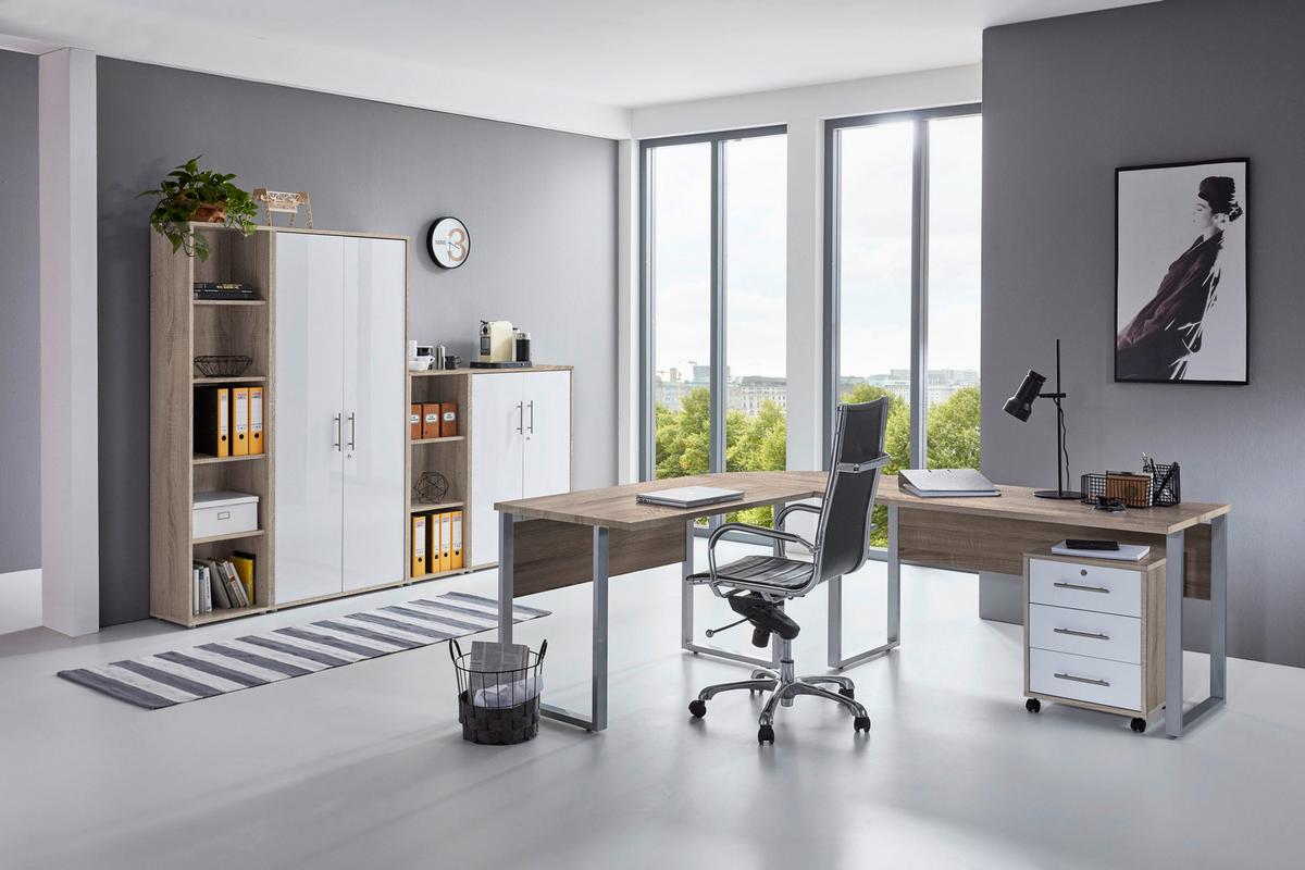 Büro Office Edition Sonoma Eiche Dekor/weiß Hochglanz - Weiß Hochglanz/Sonoma Eiche, MODERN, Holzwerkstoff - MID.YOU