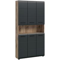 Hochschrank Ice Schwarz/Eiche Dekor B: 90cm - Eiche dunkel/Schwarz, Basics, Holzwerkstoff (90/185/30cm) - MID.YOU