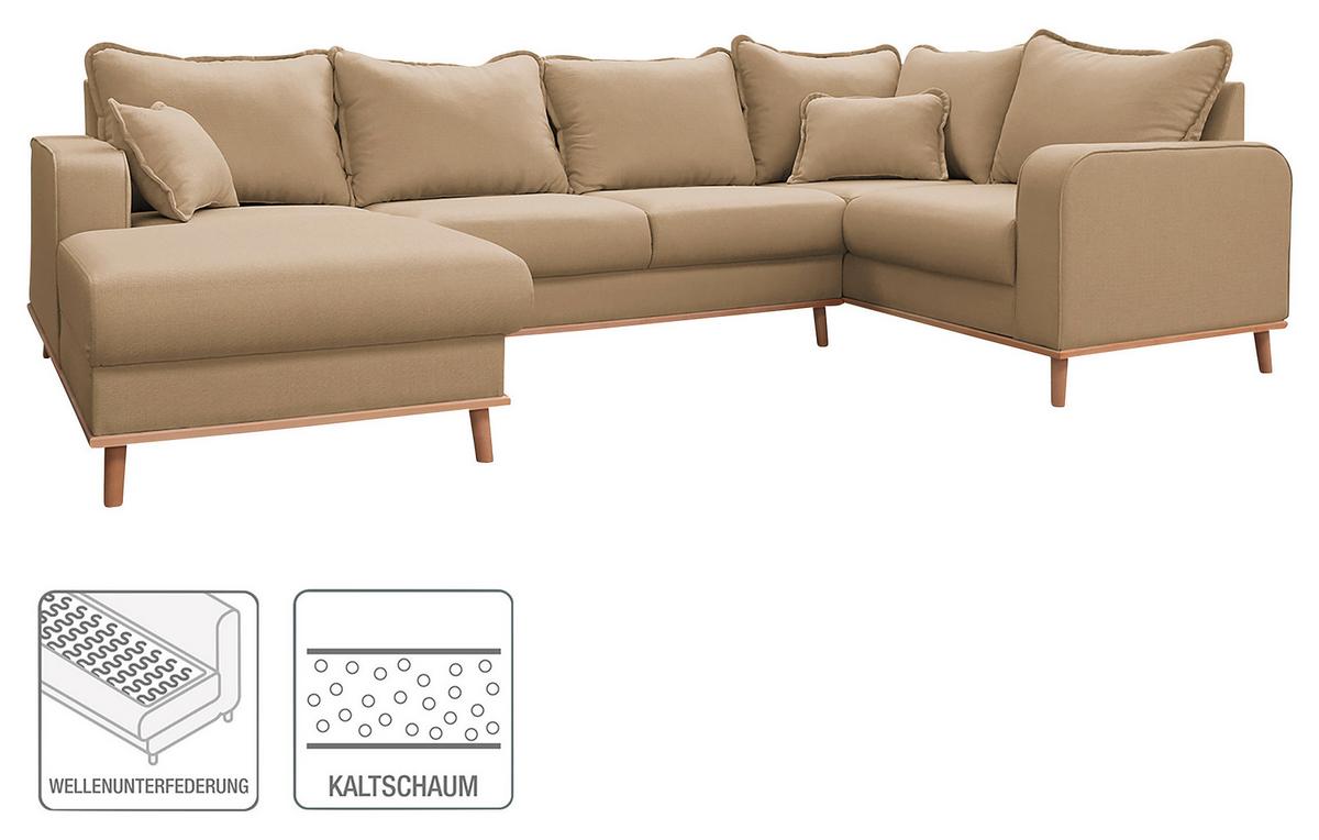 Wohnlandschaft Beata Sandfarben U: 170x296x167 cm - Sandfarben/Wengefarben, Design, Textil (170/296/167cm) - Livetastic