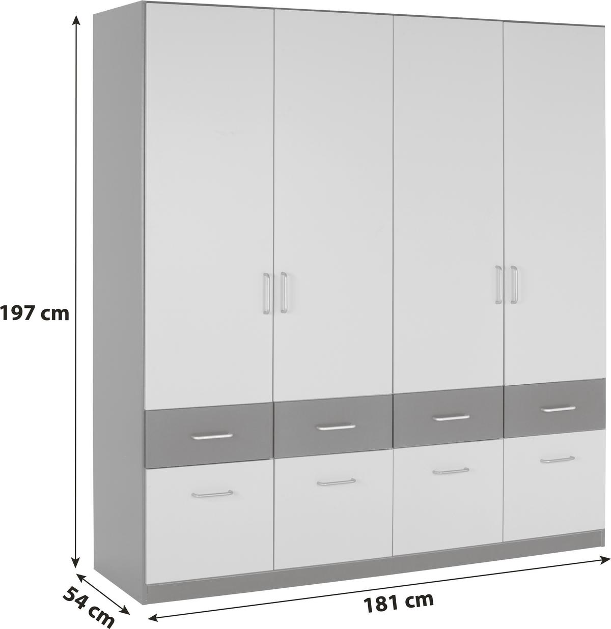 Drehtürenschrank Mit Schubladen 181 Cm Aalen Extra Grau/weiß - Weiß/Grau, KONVENTIONELL, Holzwerkstoff (181/197/54cm)