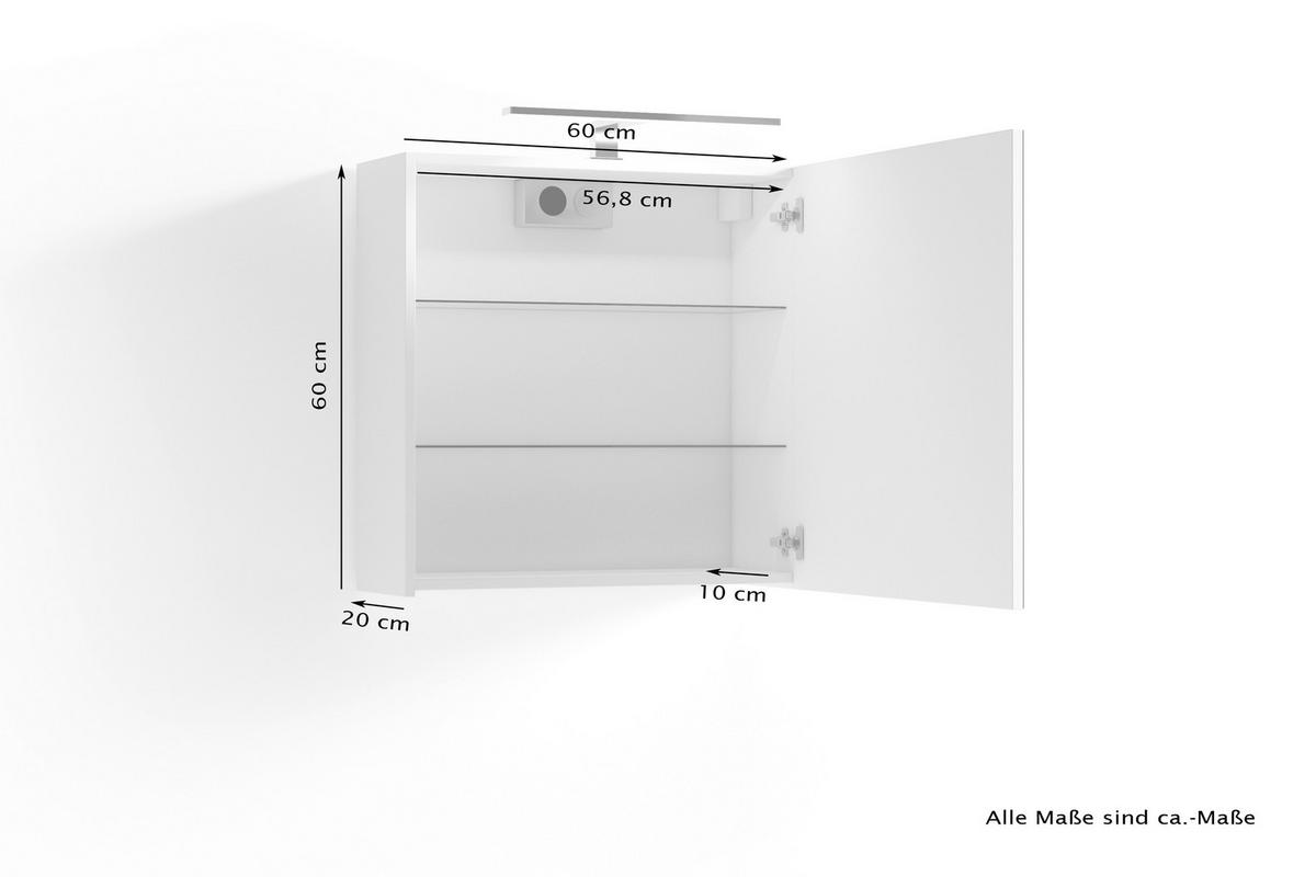 Spiegelschrank Spree B: 60cm Weiß - Weiß, MODERN, Glas/Holzwerkstoff (60/60/20cm) - MID.YOU
