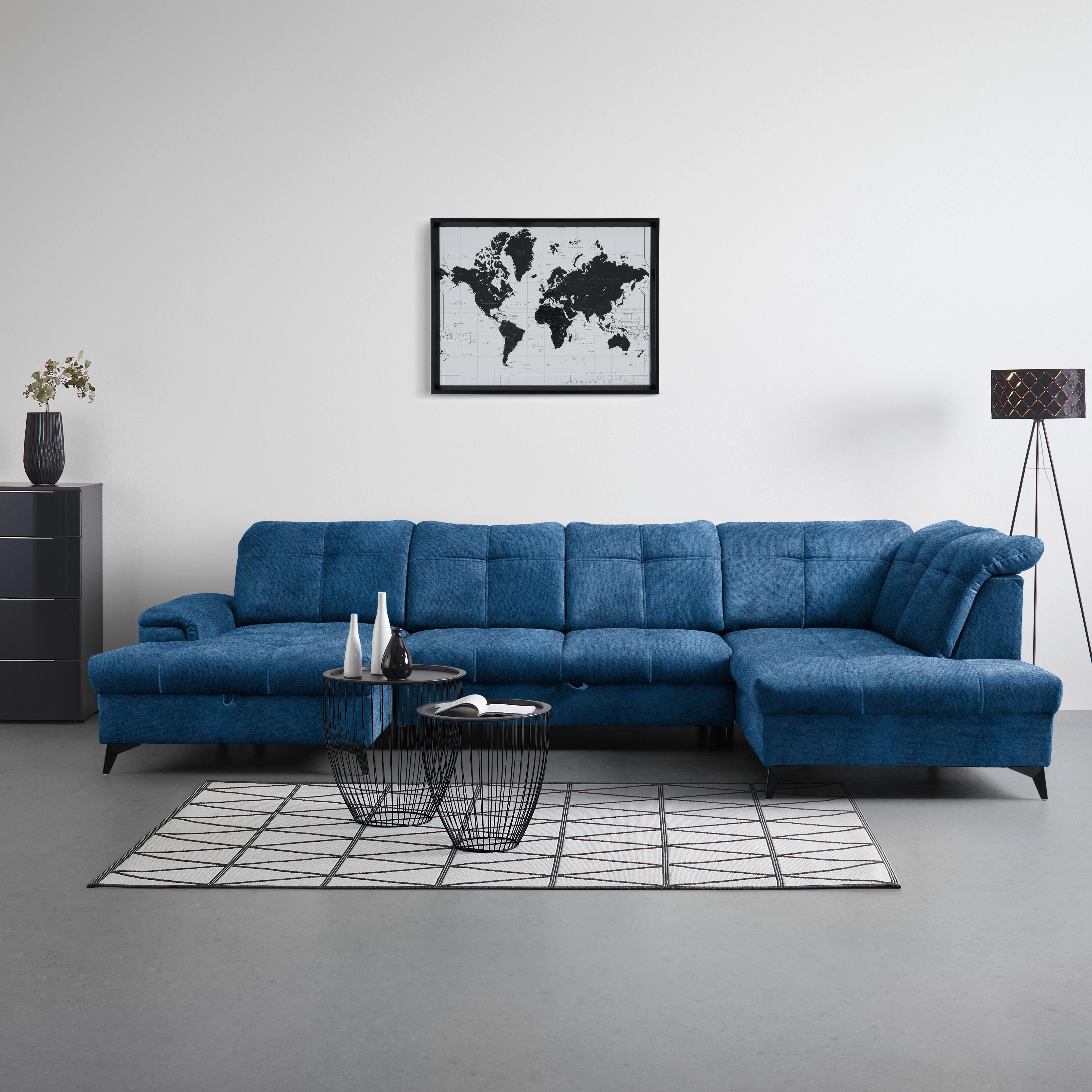 Sedacia súprava U SIERRA, pravá, modrá CLOUD - modrá/čierna, Modern, kov/textil (181/364/230cm) - Mömax
