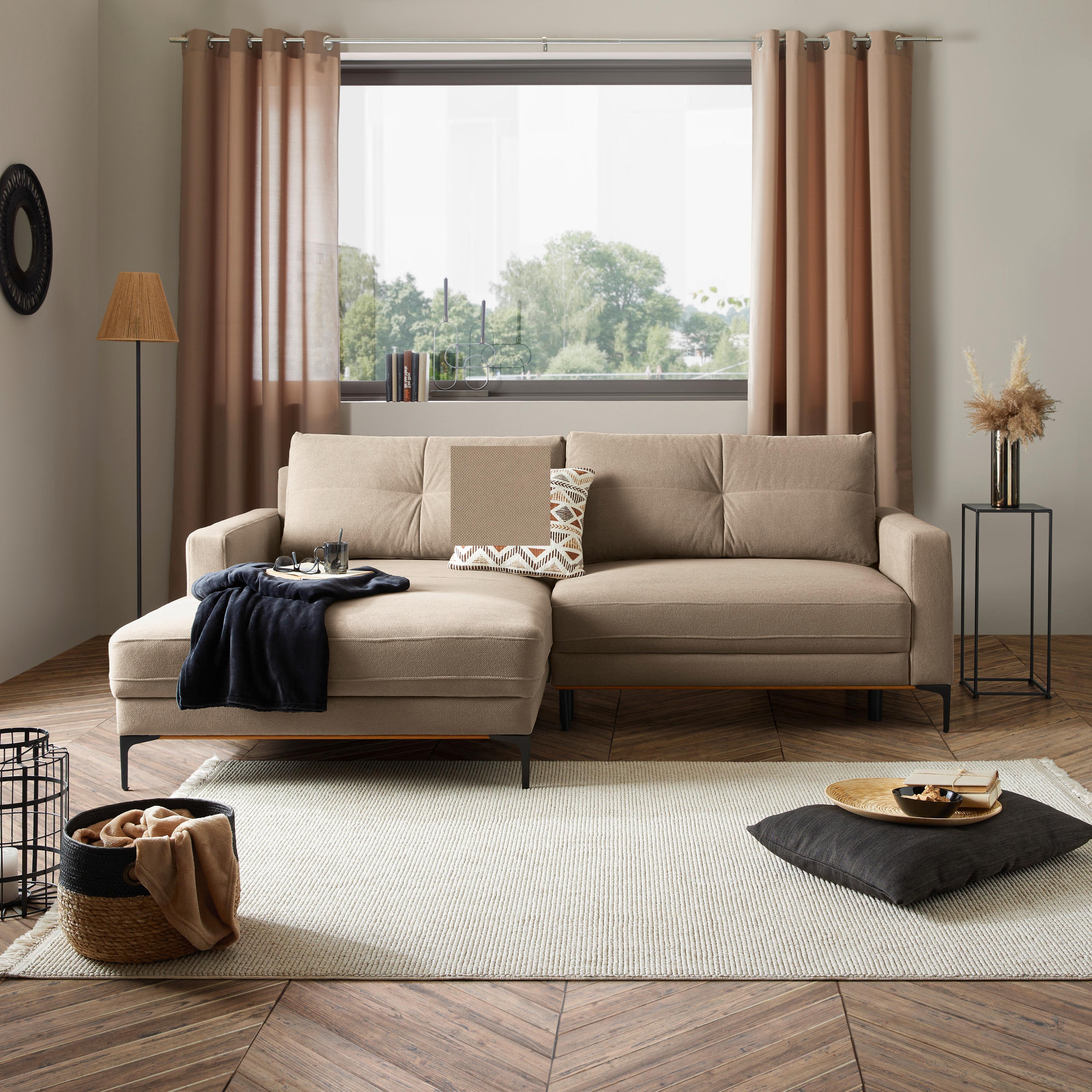Ecksofa Bergamo - Hellbraun/Schwarz, MODERN, Textil (162/238cm) - Ondega