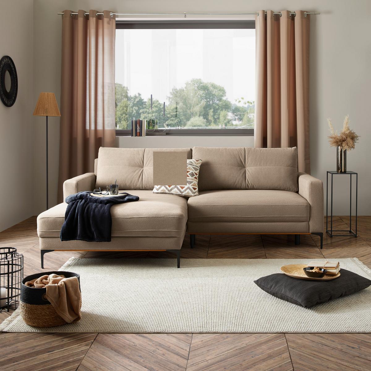 Ecksofa Bergamo - Hellbraun/Schwarz, MODERN, Textil (162/238cm) - Ondega