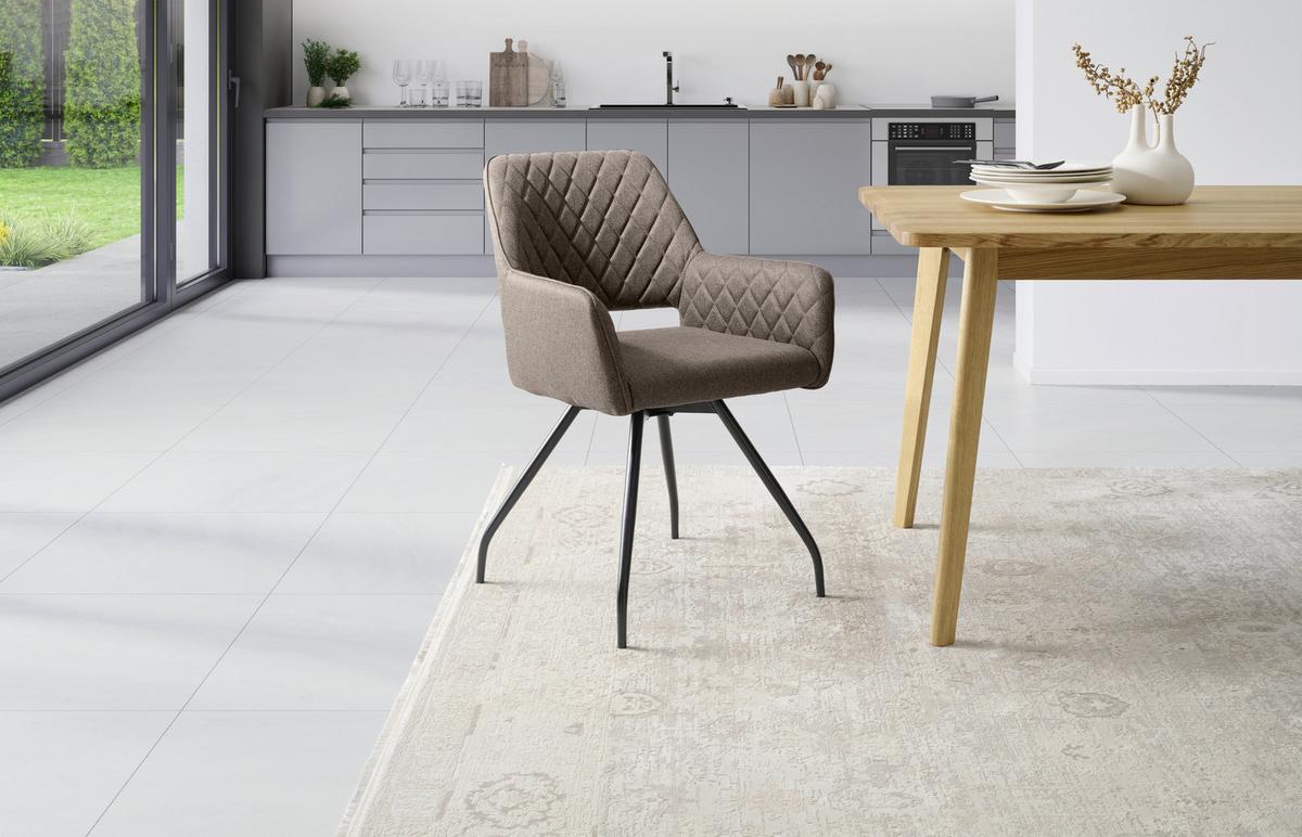 Armlehnstuhl Pam Hellgrau, Sitzfl. 360° Drehbar - Hellbraun/Schwarz, KONVENTIONELL, Holz/Textil (57/85.5/60cm) - MID.YOU