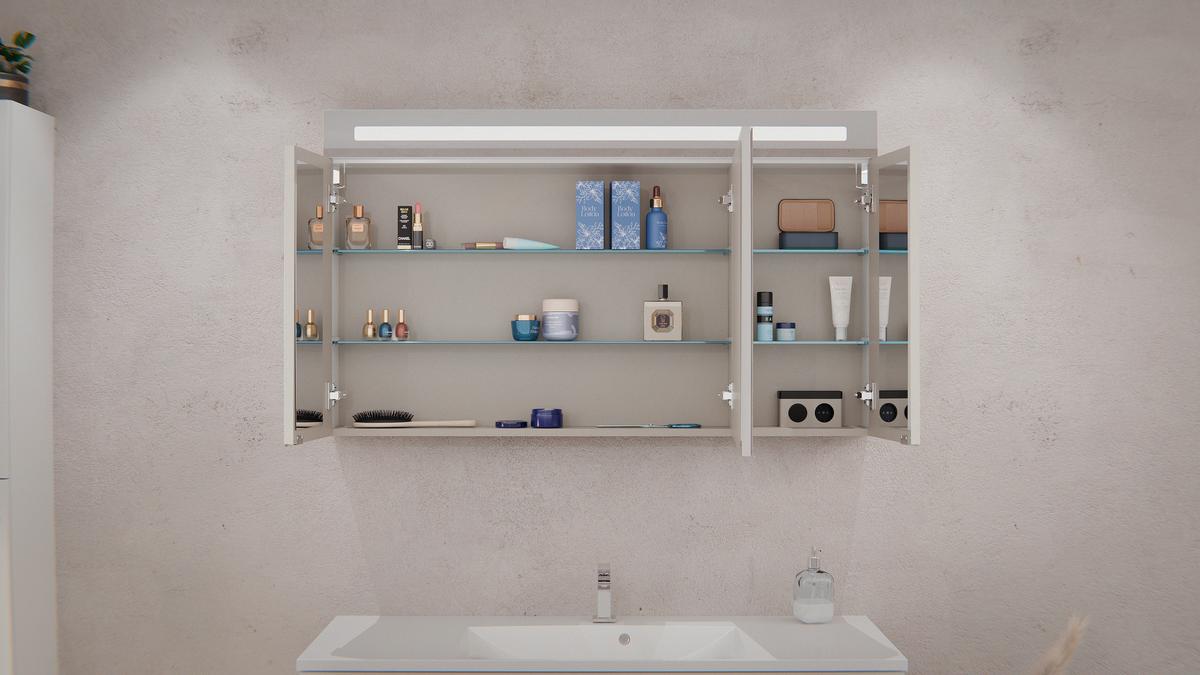 Badezimmer Clever Weiß/Weiß Hg B: 120cm - Weiß Hochglanz/Weiß, MODERN, Glas/Holzwerkstoff (120/118,9/45,7cm) - MID.YOU