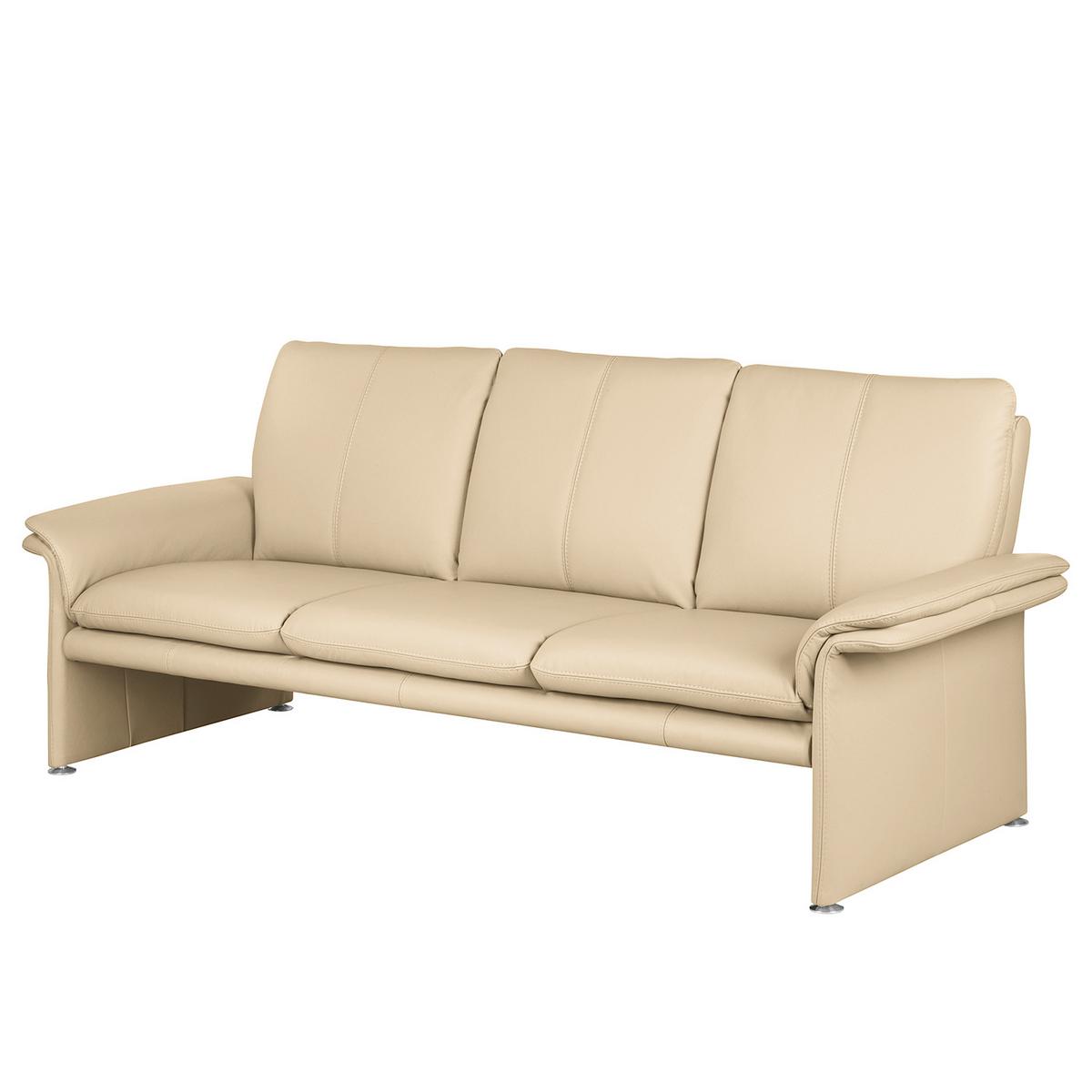 3-Sitzer-Sofa Comodo Echtleder Beige B: 214 cm - Beige/Silberfarben, Design, Leder (214/90/88cm) - Livetastic