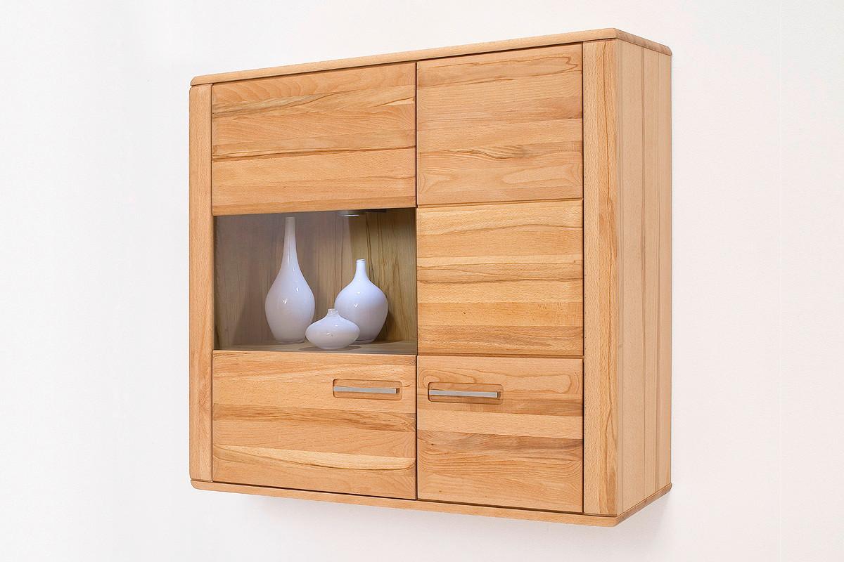 Wohnkombination teilmassiv 4--teilig. Sena Buchefarben - Buchefarben, Design, Glas/Holz (303/209/51cm) - Livetastic