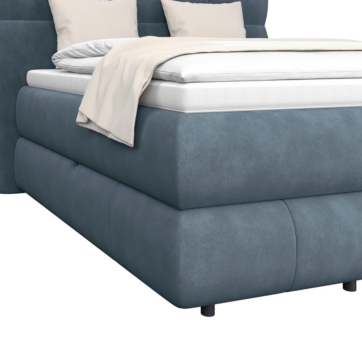 Boxspringbett Carmelo Blaugrün 140x200 cm H4 - Schwarz/Grün, Trend, Textil (140/200cm)