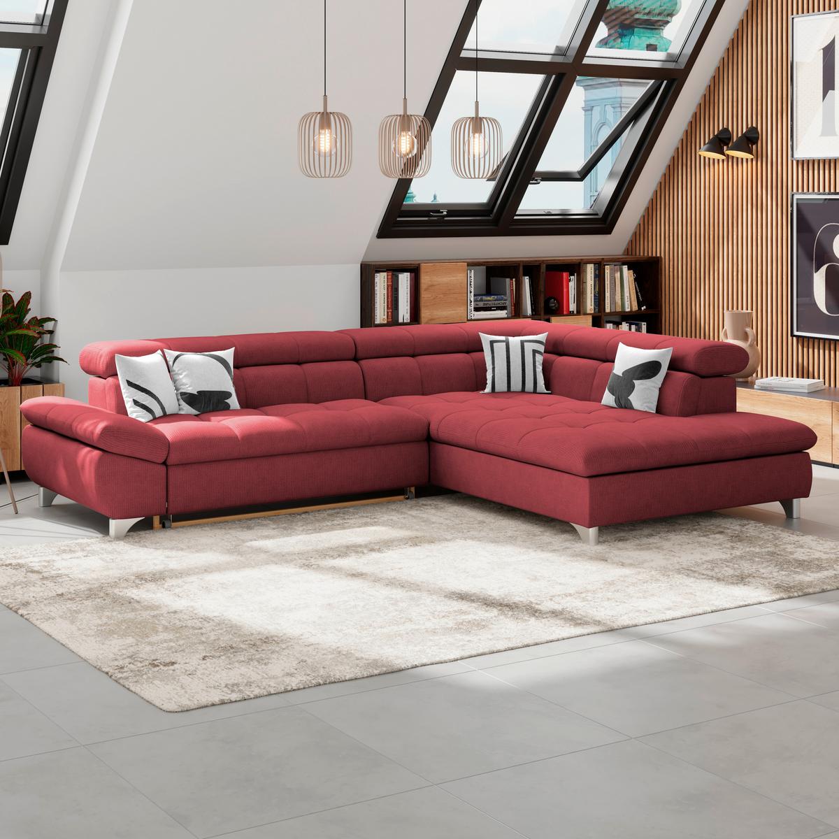 Ecksofa Mit Schlaffunktion Gemini Bordeaux 312x234 Cm - Chromfarben/Bordeaux, KONVENTIONELL, Textil (312/234cm)