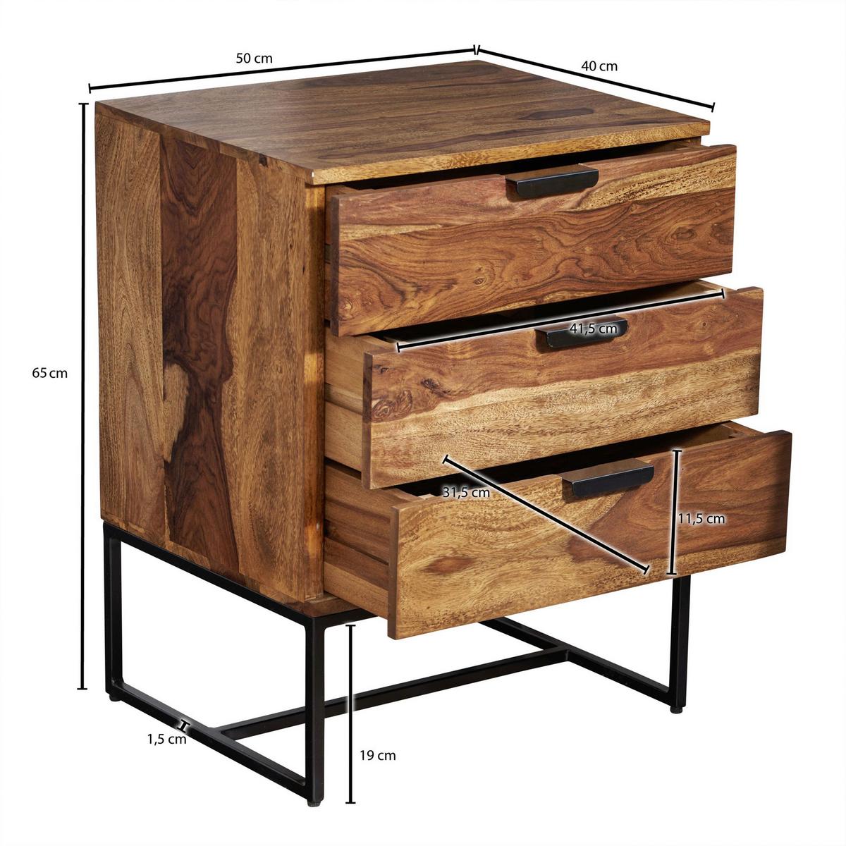 Nachttisch Sheeshamfarben B: 50 cm - Sheeshamfarben/Schwarz, Design, Holz/Metall (50/65/40cm) - MID.YOU